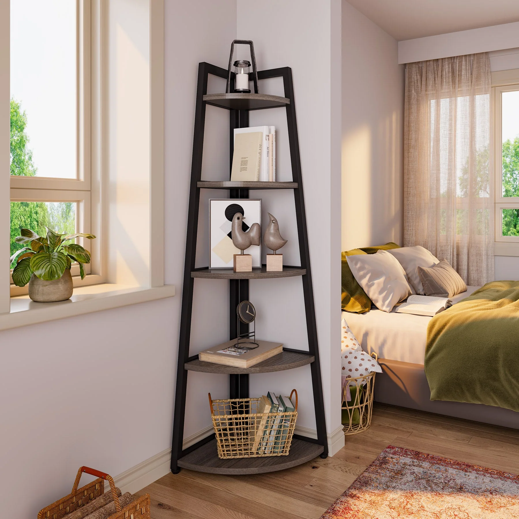 5-Tier Corner Shelf, 70" Tall Corner Ladder Shelf Small Bookshelf - Image 11
