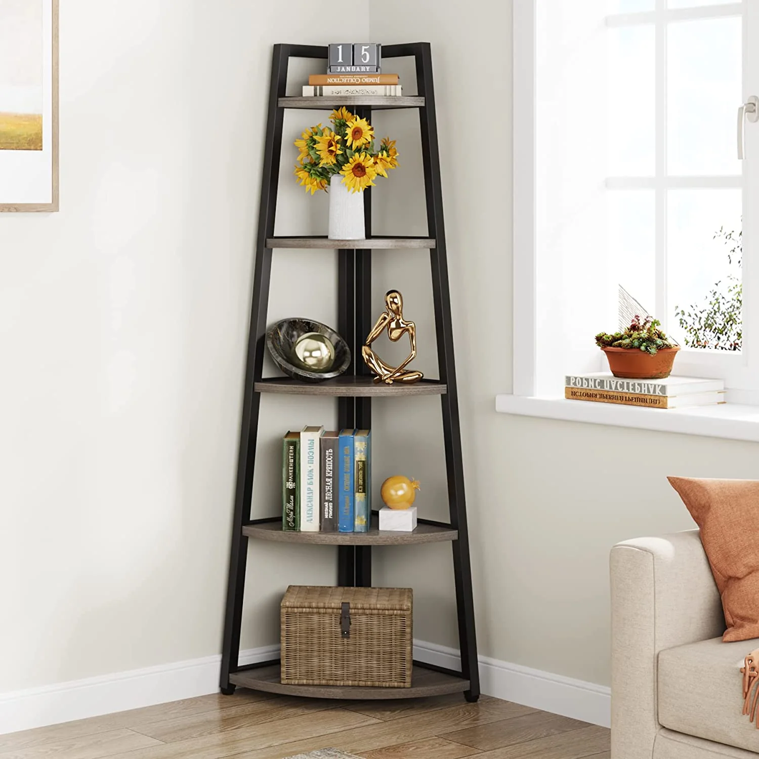 5-Tier Corner Shelf, 70" Tall Corner Ladder Shelf Small Bookshelf - Image 12