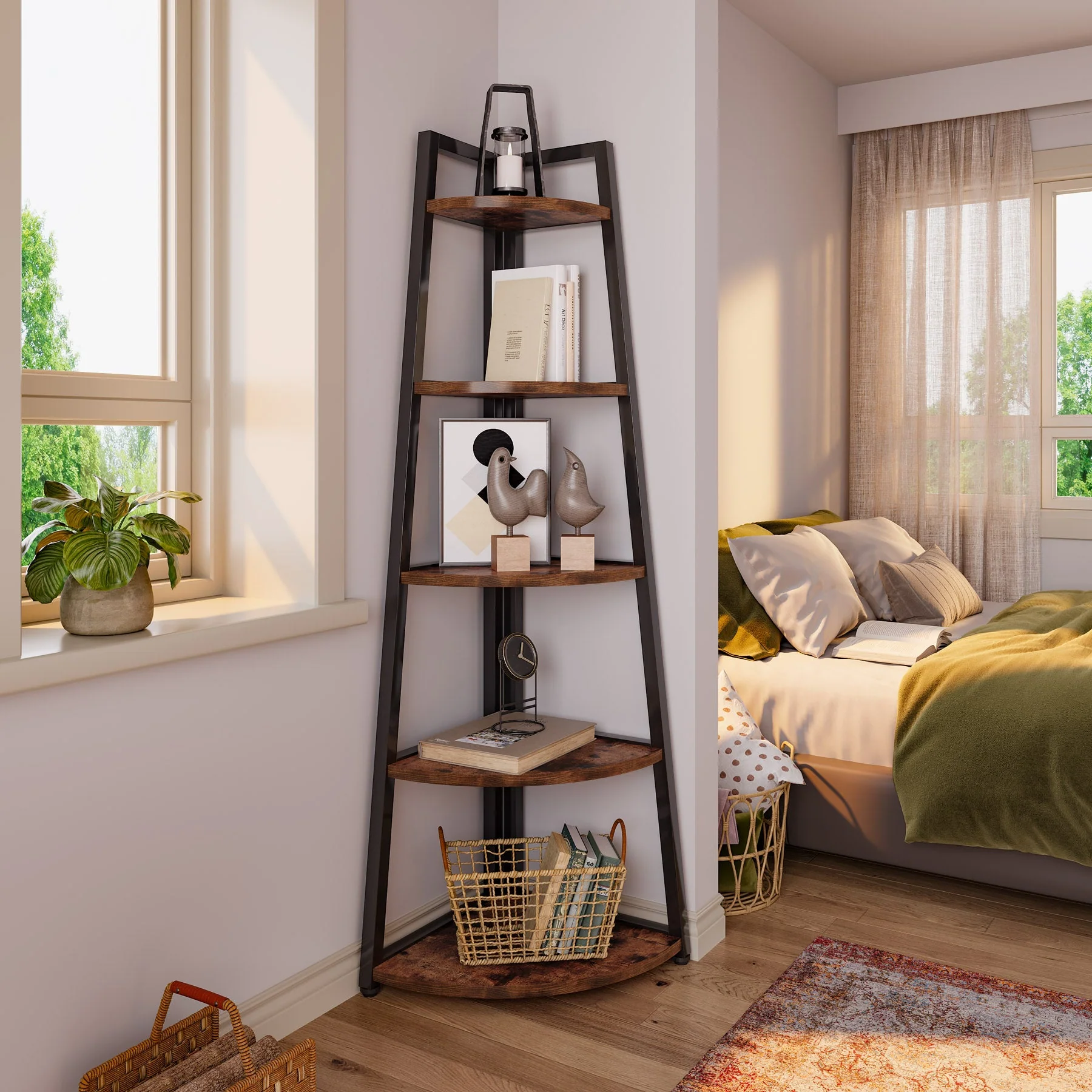 5-Tier Corner Shelf, 70" Tall Corner Ladder Shelf Small Bookshelf - Image 3