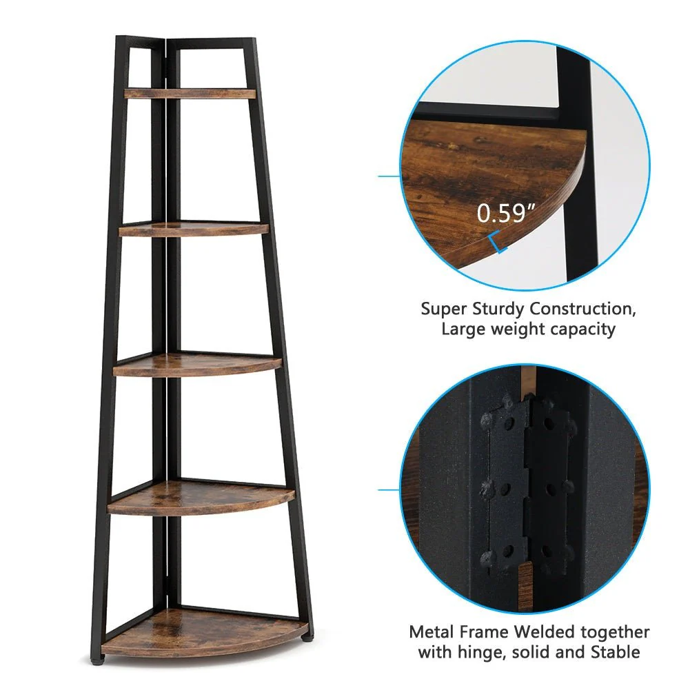 5-Tier Corner Shelf, 70" Tall Corner Ladder Shelf Small Bookshelf - Image 6