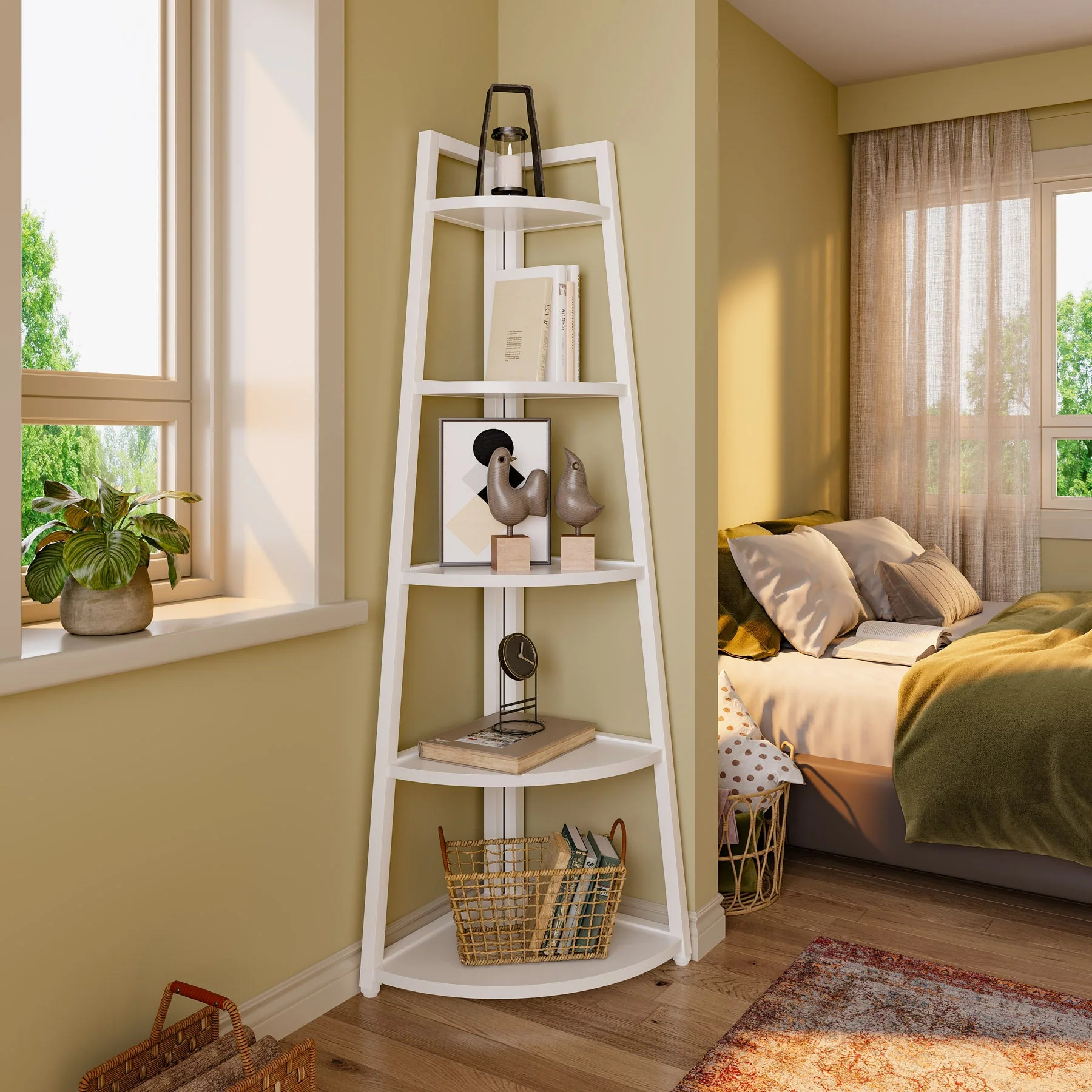 5-Tier Corner Shelf, 70" Tall Corner Ladder Shelf Small Bookshelf - Image 7