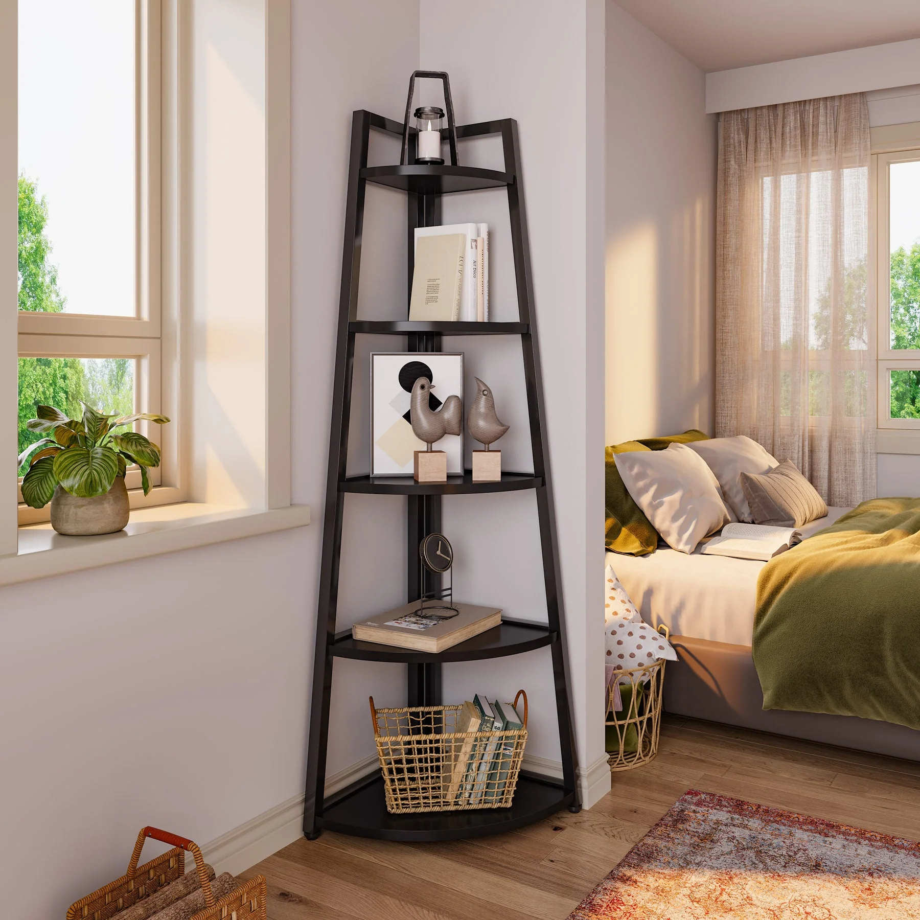 5-Tier Corner Shelf, 70" Tall Corner Ladder Shelf Small Bookshelf - Image 9