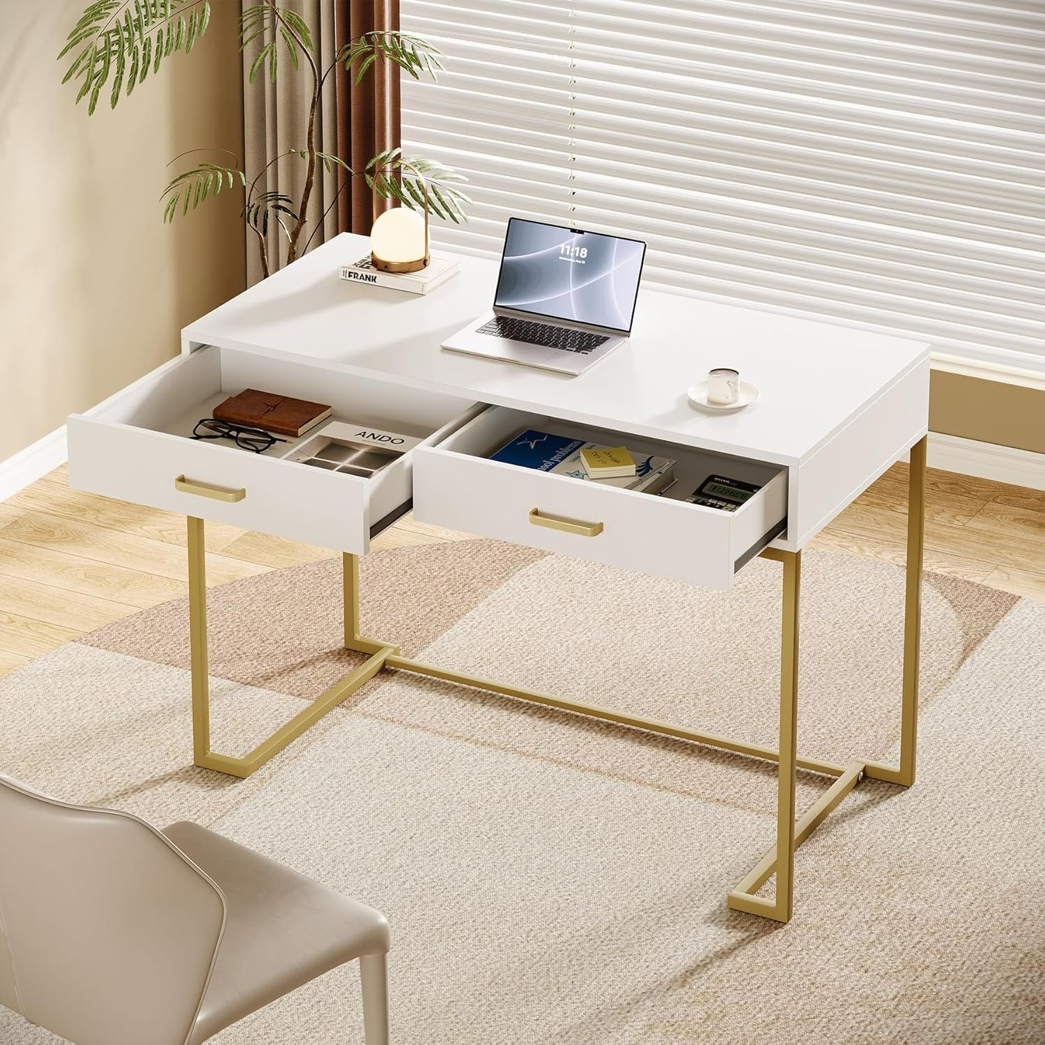 39" Computer Desk with Drawers, Modern Writing Desk Study Desk - Image 3