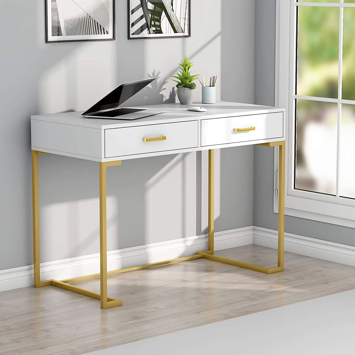 39" Computer Desk with Drawers, Modern Writing Desk Study Desk - Image 6