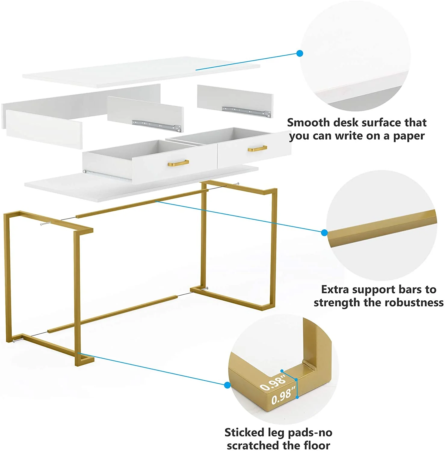 39" Computer Desk with Drawers, Modern Writing Desk Study Desk - Image 7