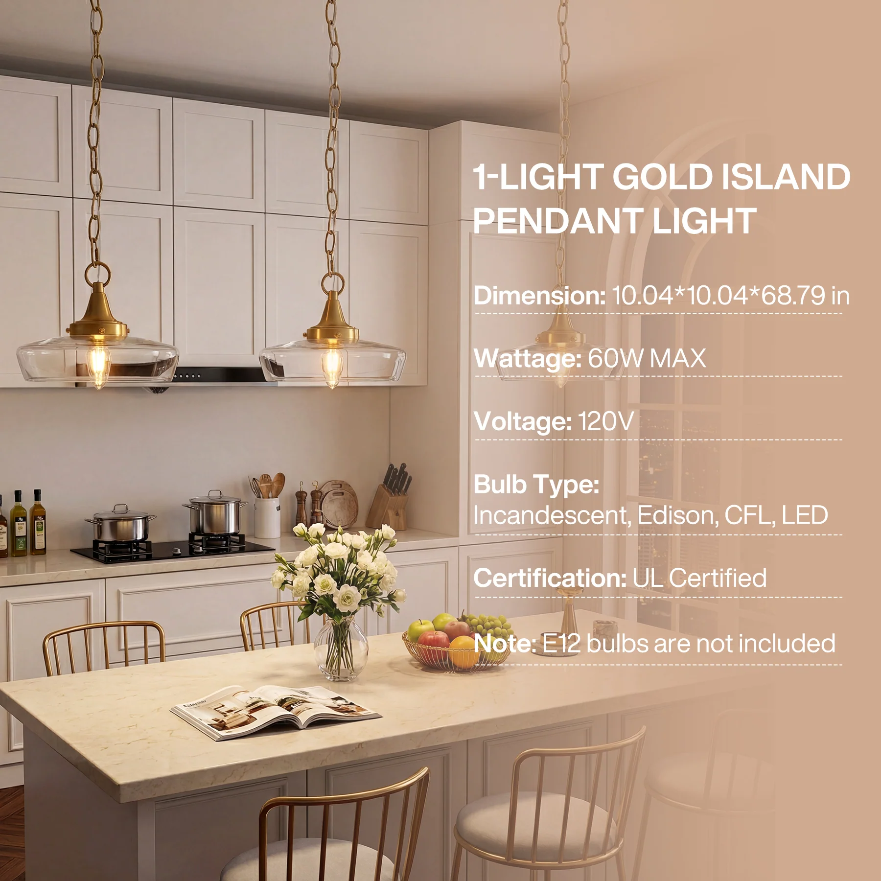 Elegant Light Fixture, 1-Light Glass Shade Pendant Light for Dining Room - Image 10
