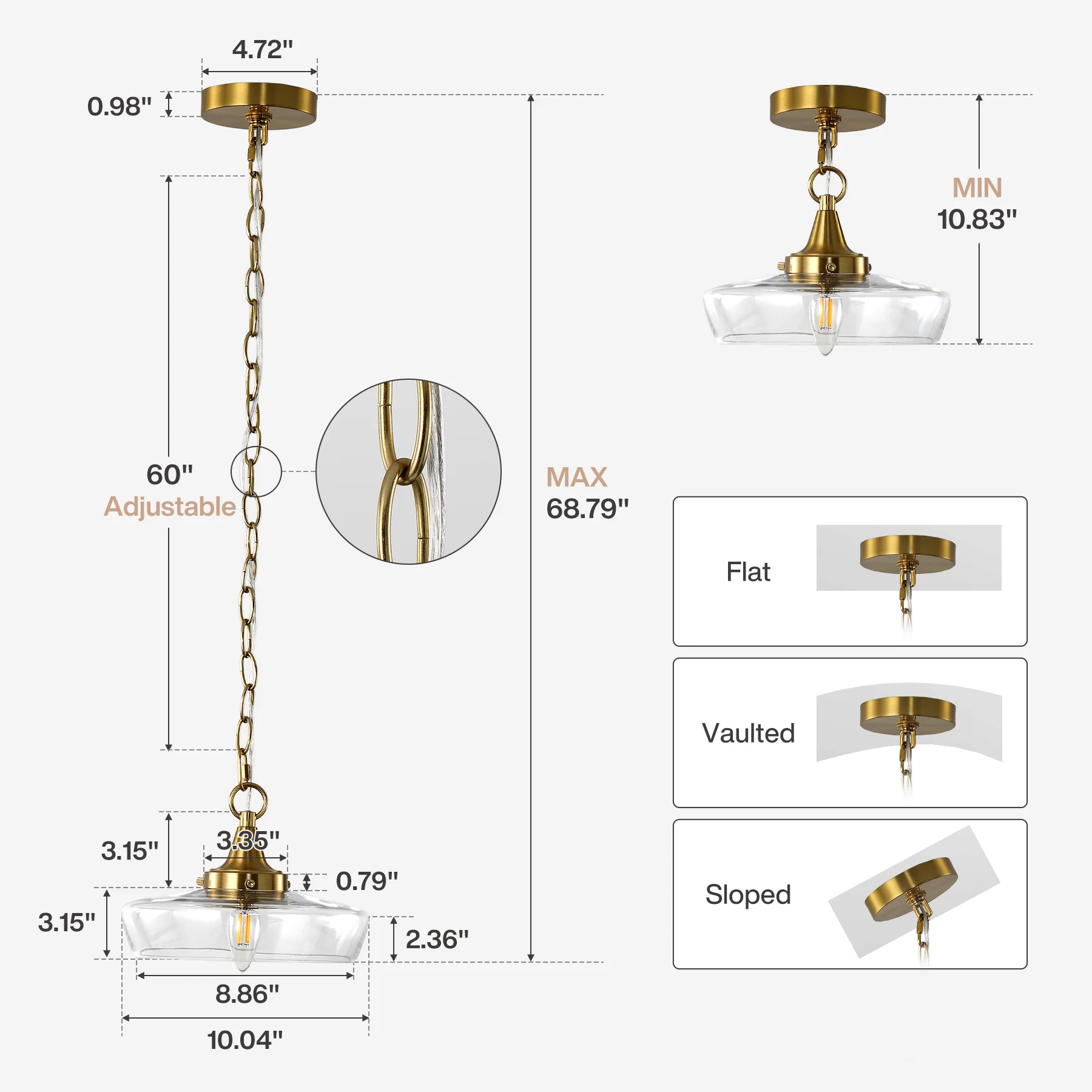 Elegant Light Fixture, 1-Light Glass Shade Pendant Light for Dining Room - Image 2