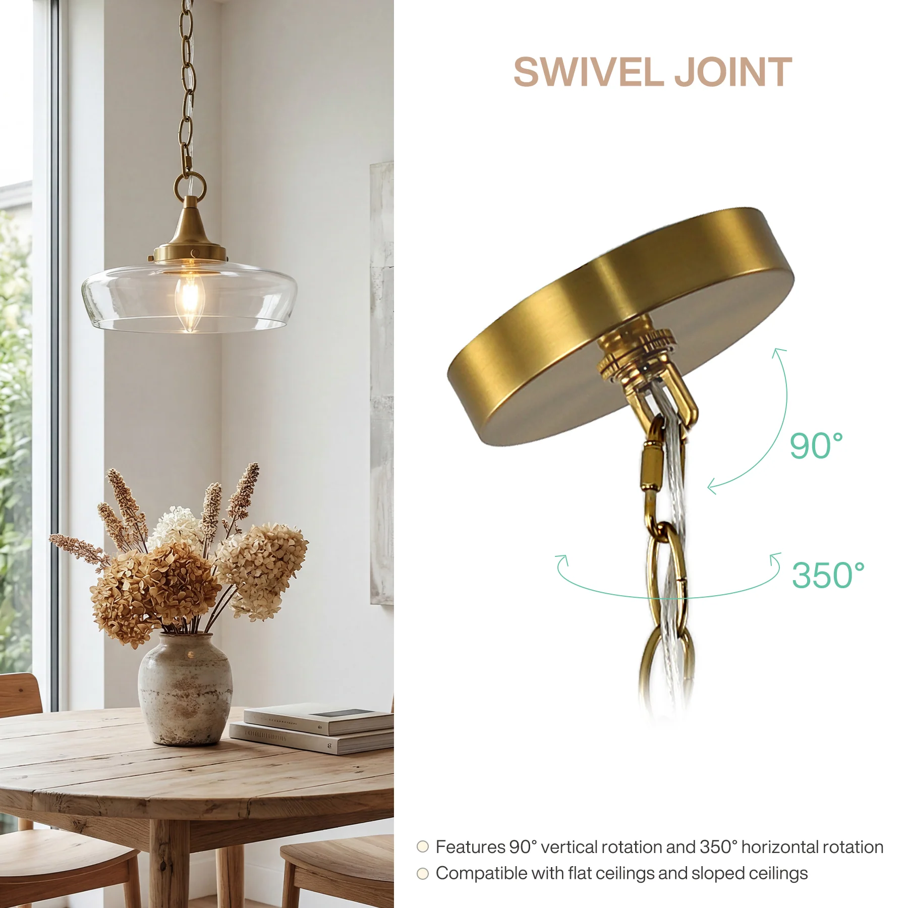 Elegant Light Fixture, 1-Light Glass Shade Pendant Light for Dining Room - Image 8