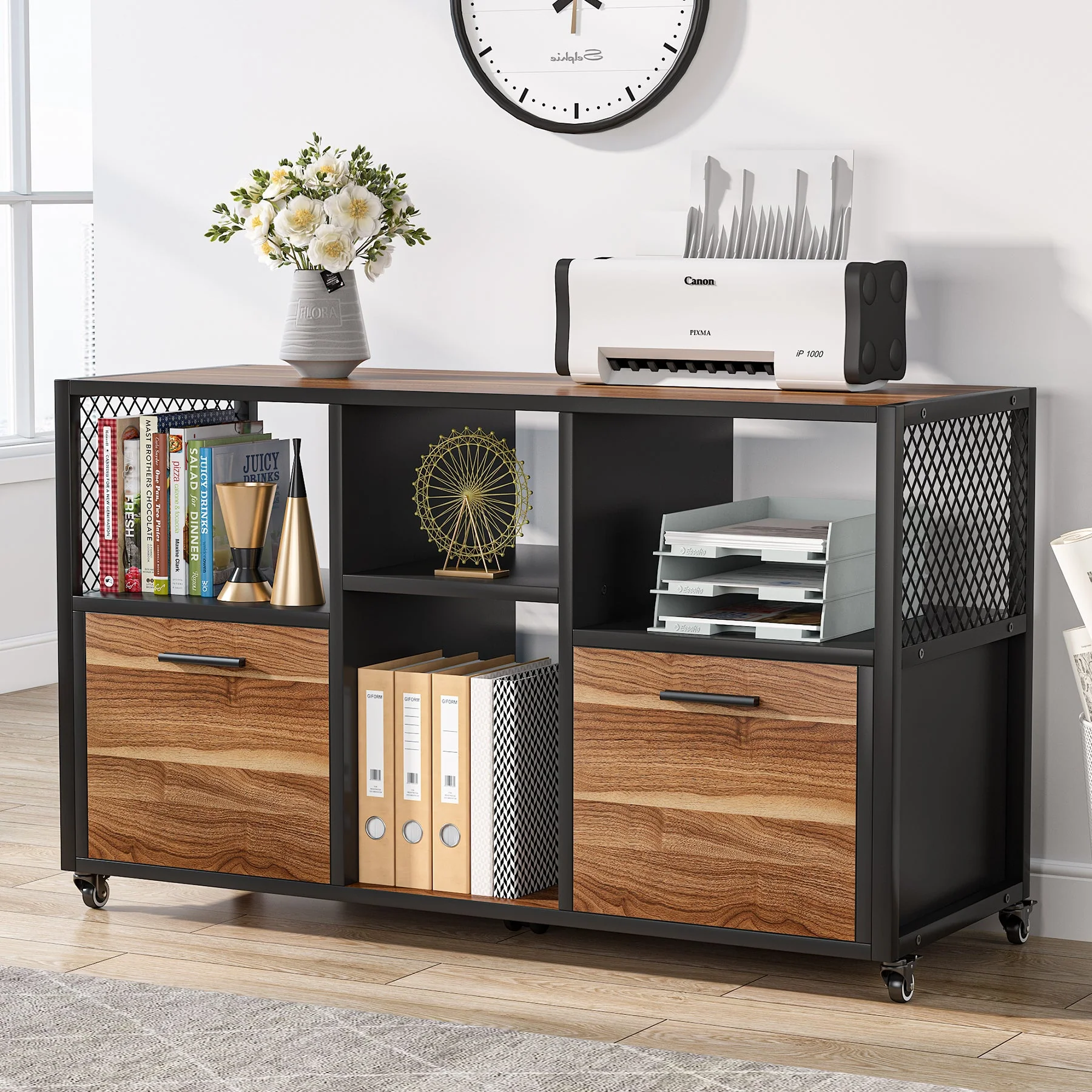 2 Drawer File Cabinet, Wood Mobile Lateral Filing Cabinet - Image 3