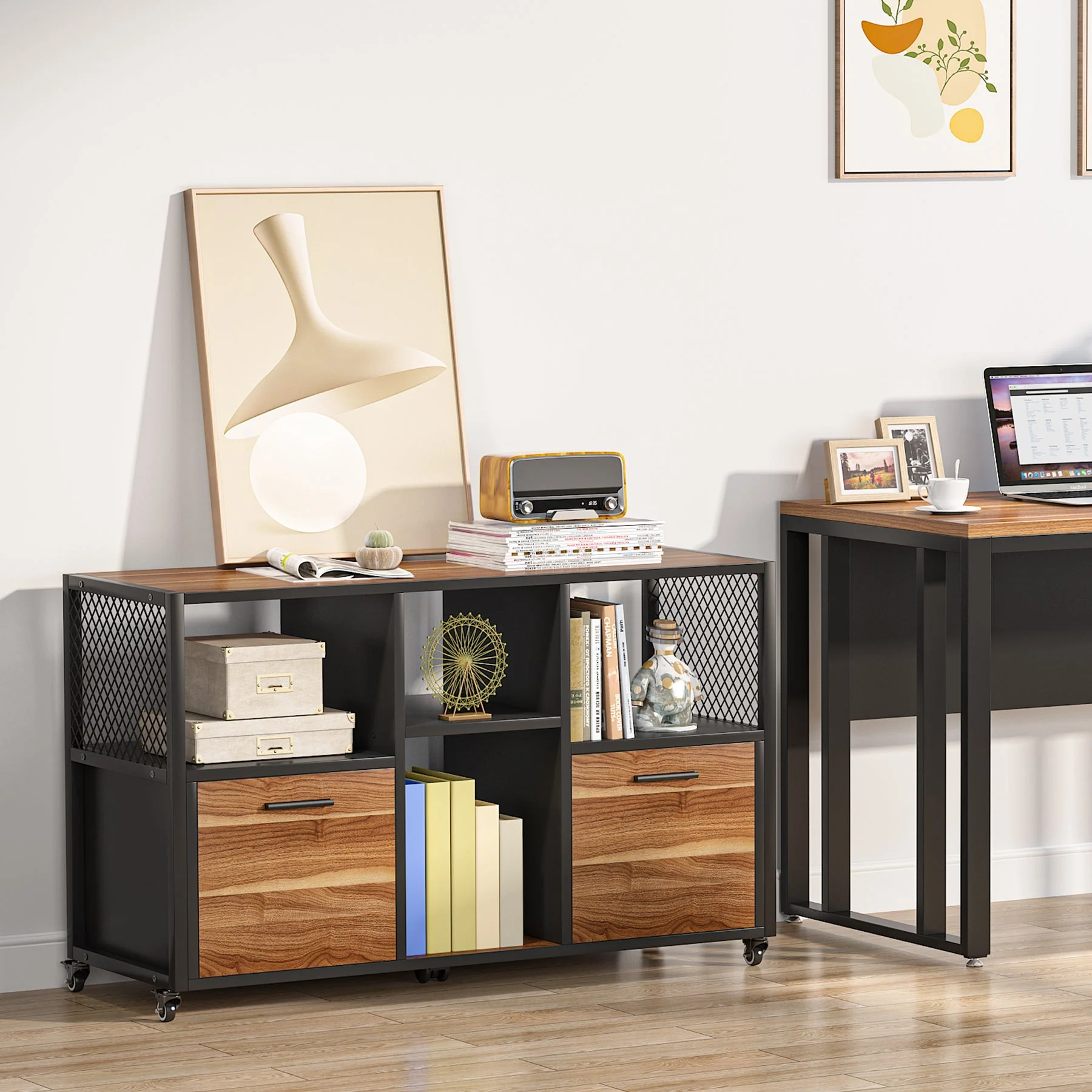 2 Drawer File Cabinet, Wood Mobile Lateral Filing Cabinet - Image 5