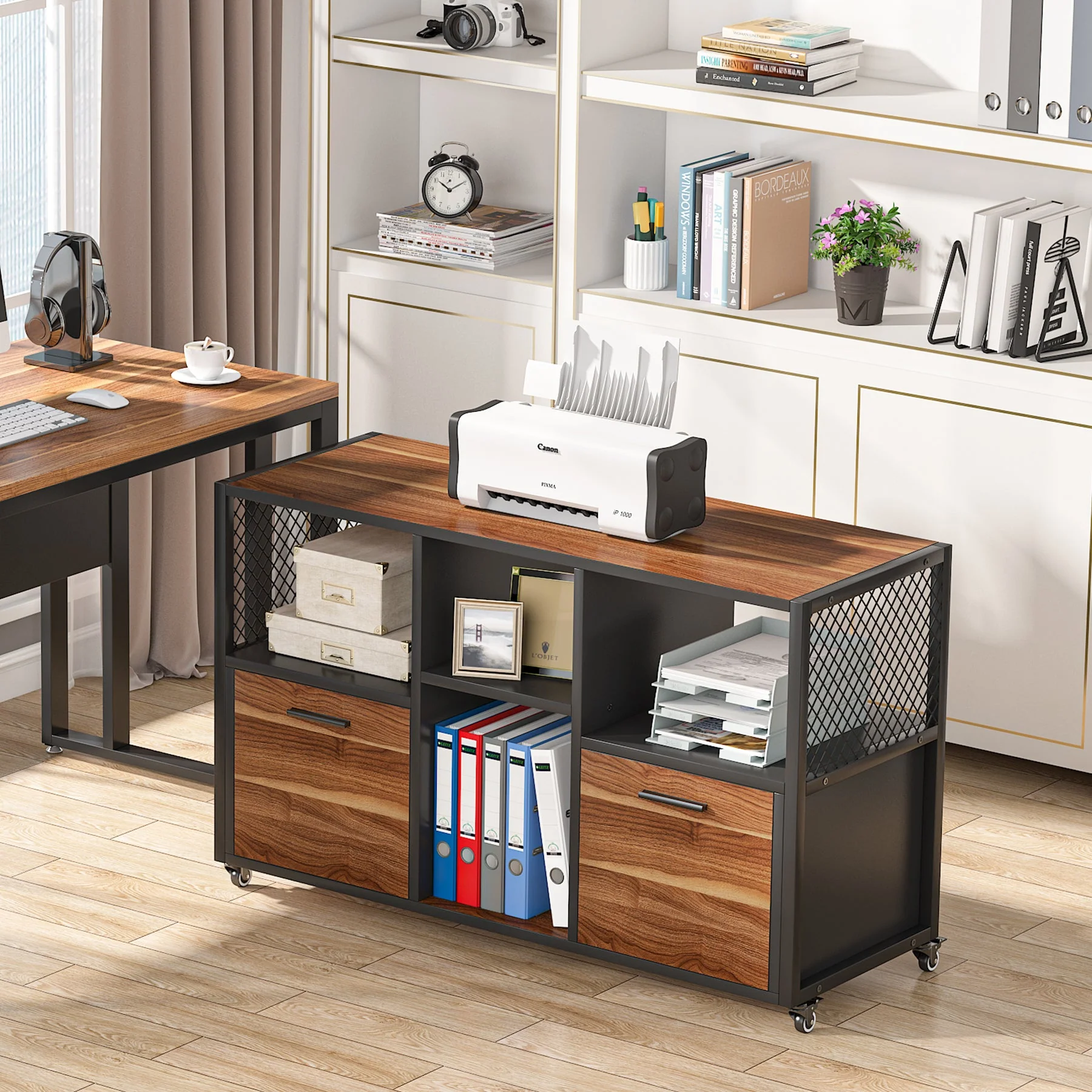 2 Drawer File Cabinet, Wood Mobile Lateral Filing Cabinet - Image 6