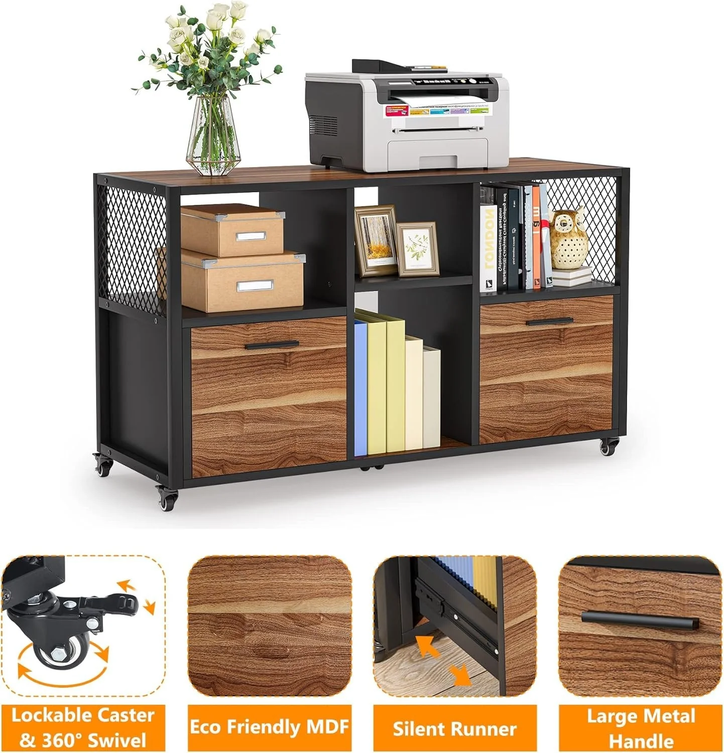 2 Drawer File Cabinet, Wood Mobile Lateral Filing Cabinet - Image 8