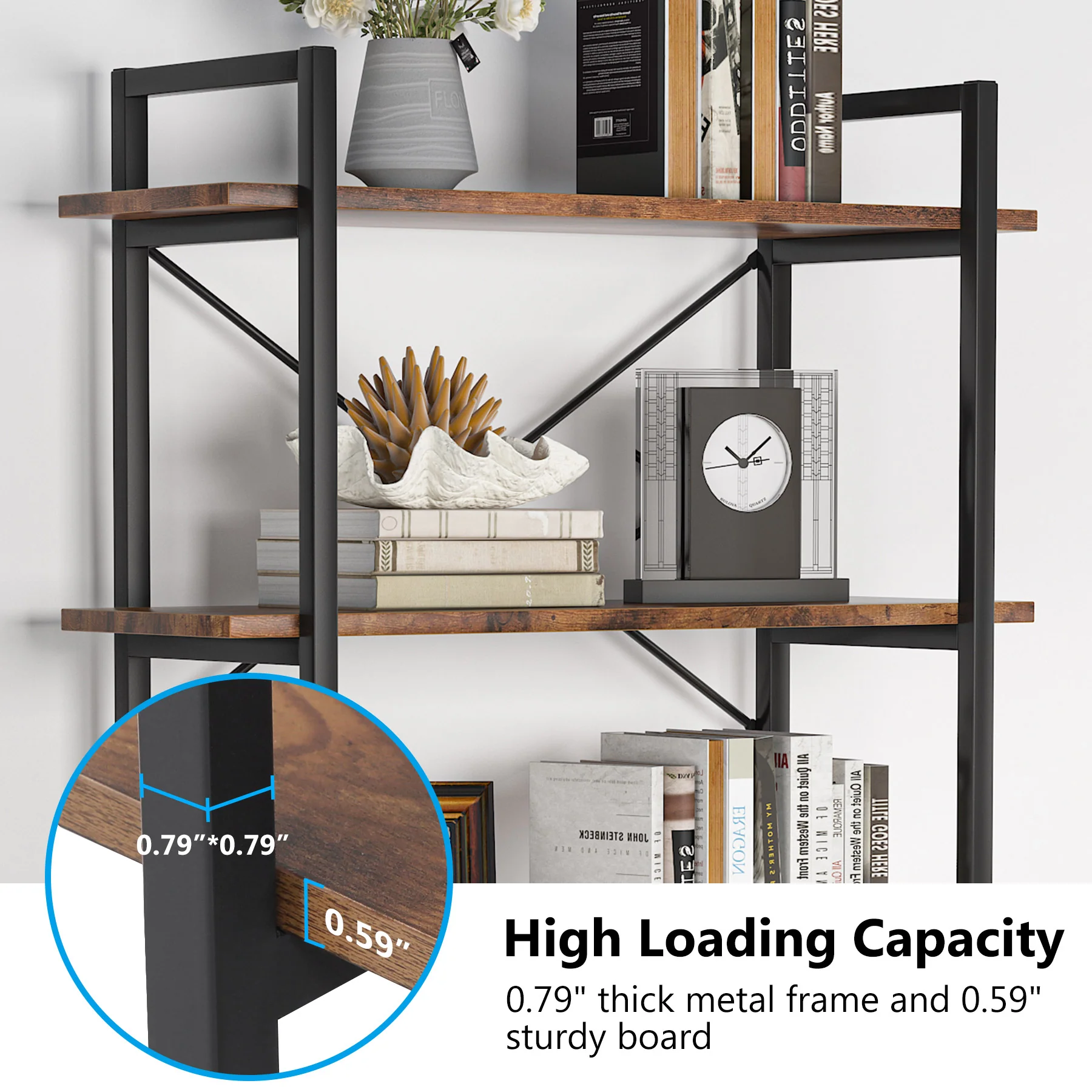 5-Tier Bookshelf, Industrial Etagere Brown Bookcase Display Shelf Unit - Image 6