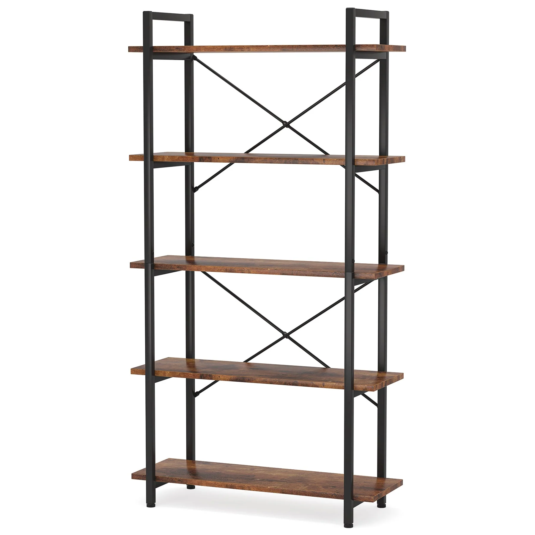 5-Tier Bookshelf, Industrial Etagere Brown Bookcase Display Shelf Unit - Image 7