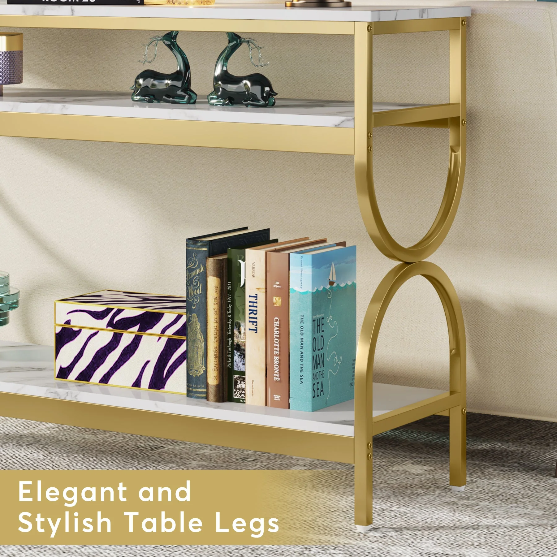 3-Tier Console Table, 55" Sofa Table with Storage Shelves - Image 5