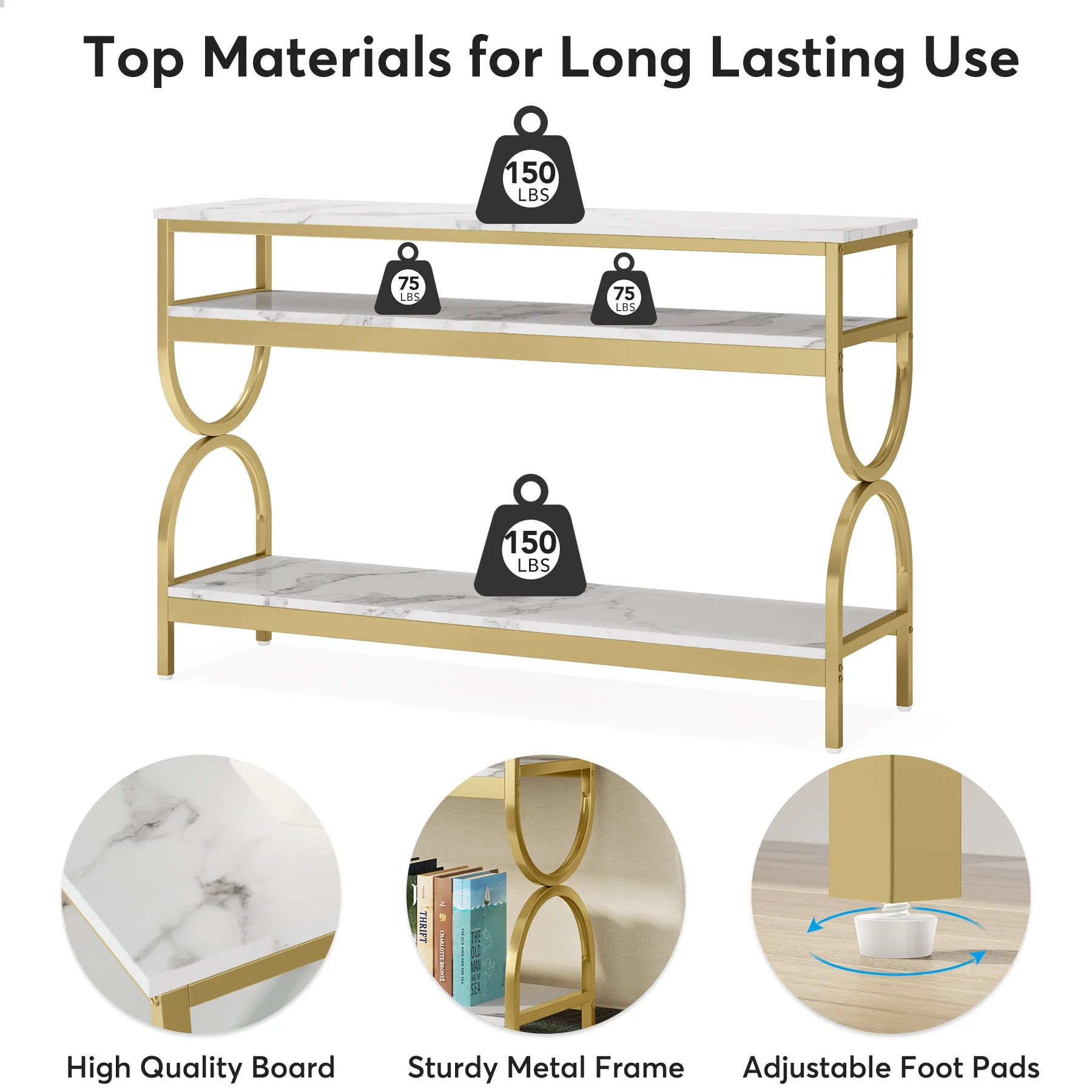 3-Tier Console Table, 55" Sofa Table with Storage Shelves - Image 6