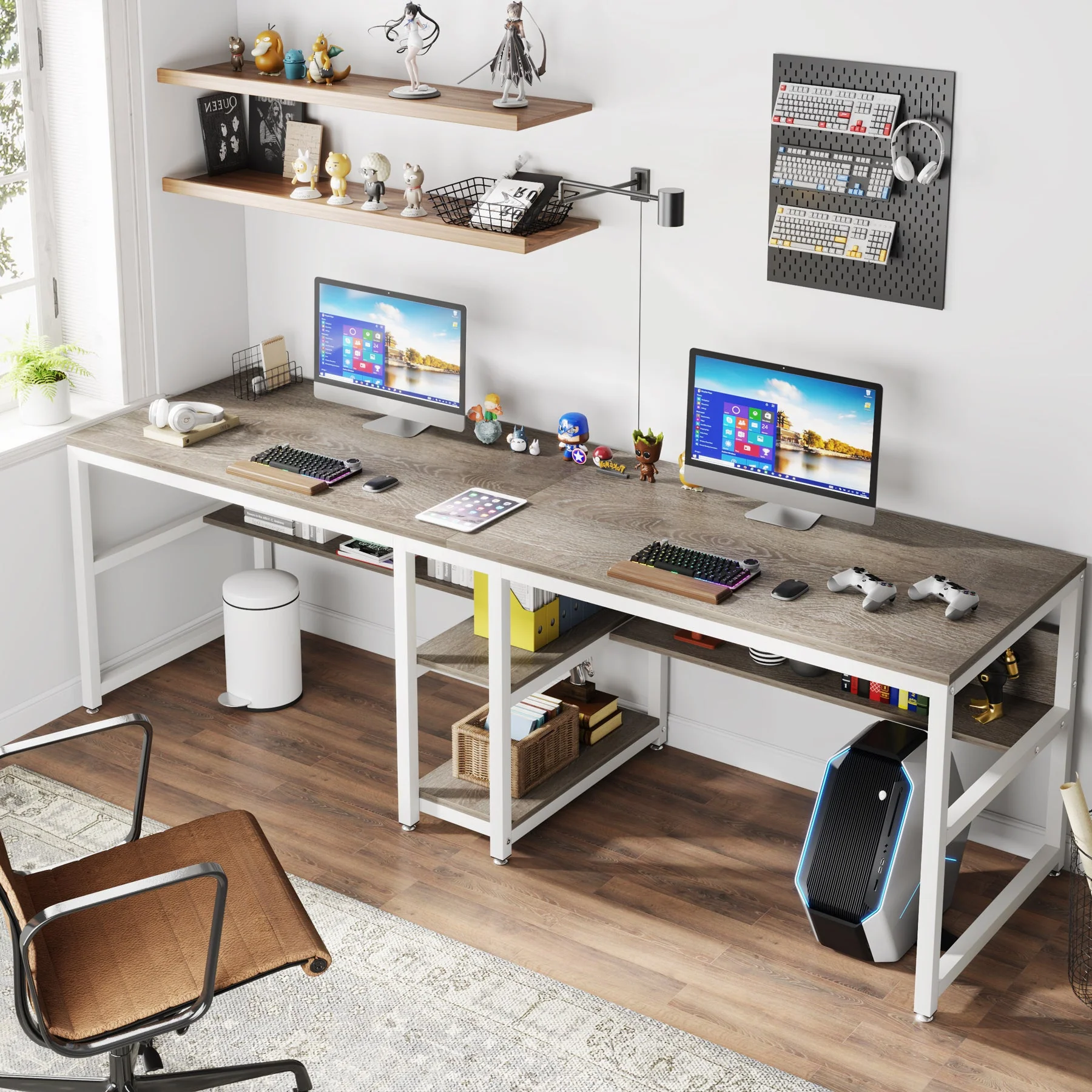 78.7" Two Person Desk, Computer Desk Double Workstation with Shelves - Image 10