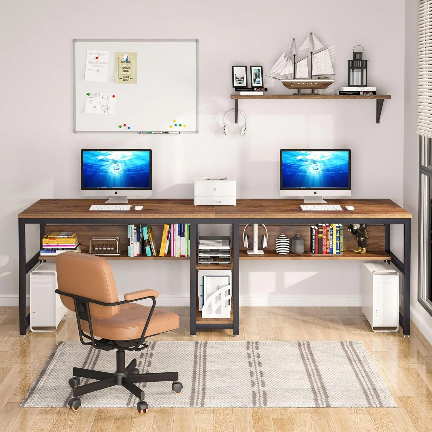 78.7" Two Person Desk, Computer Desk Double Workstation with Shelves - Image 5
