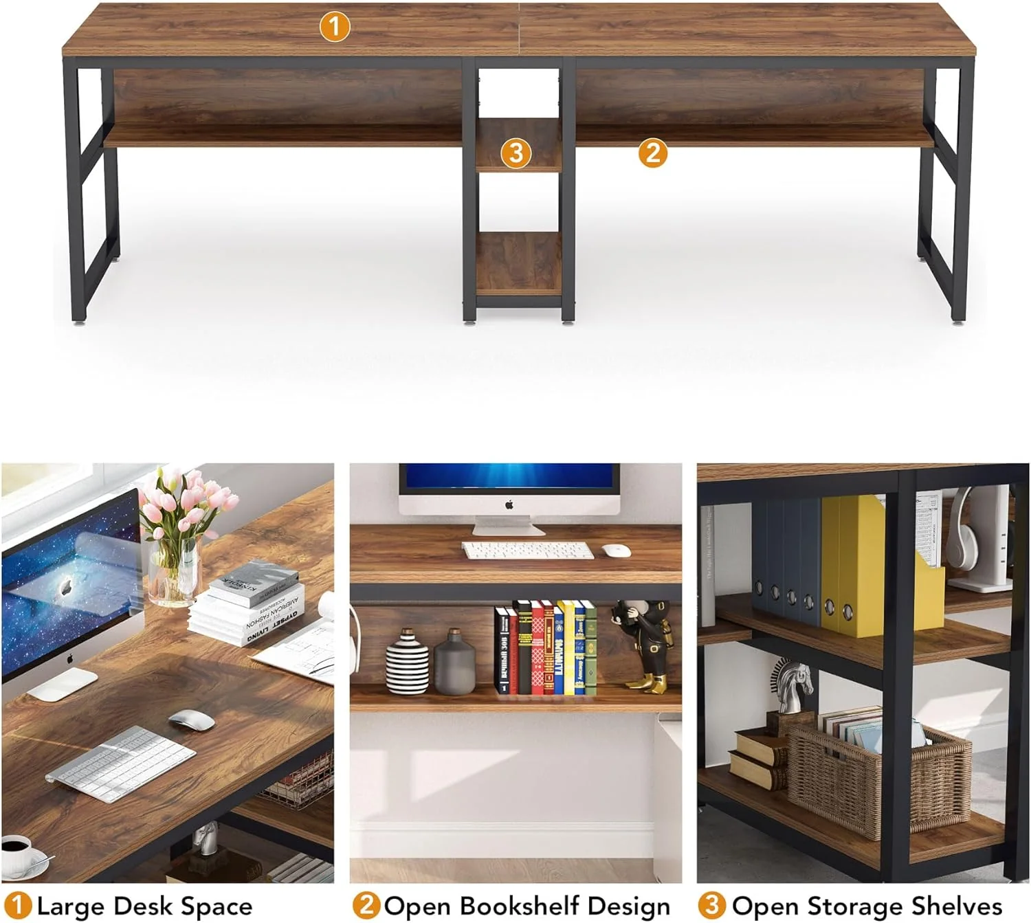 78.7" Two Person Desk, Computer Desk Double Workstation with Shelves - Image 7
