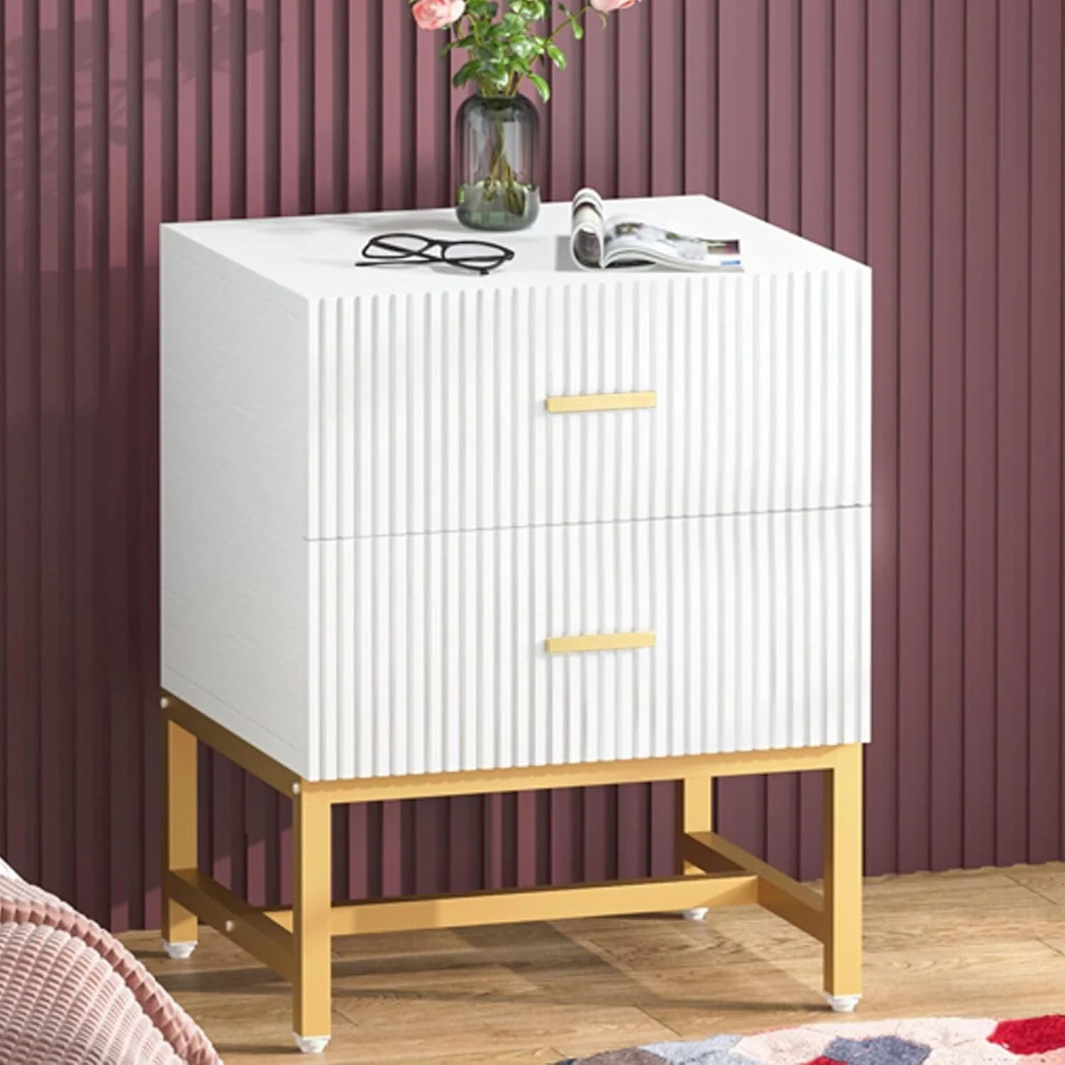 2-Drawer Nightstand, Modern Bedside End Table with Storage - Image 3
