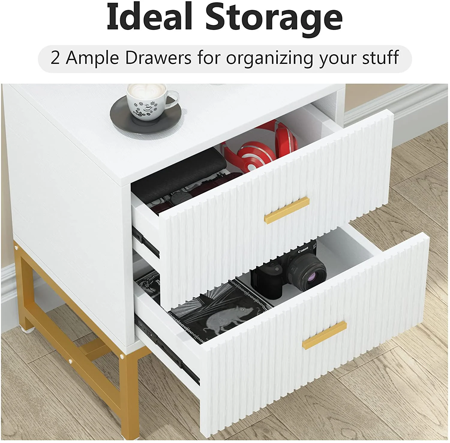 2-Drawer Nightstand, Modern Bedside End Table with Storage - Image 6