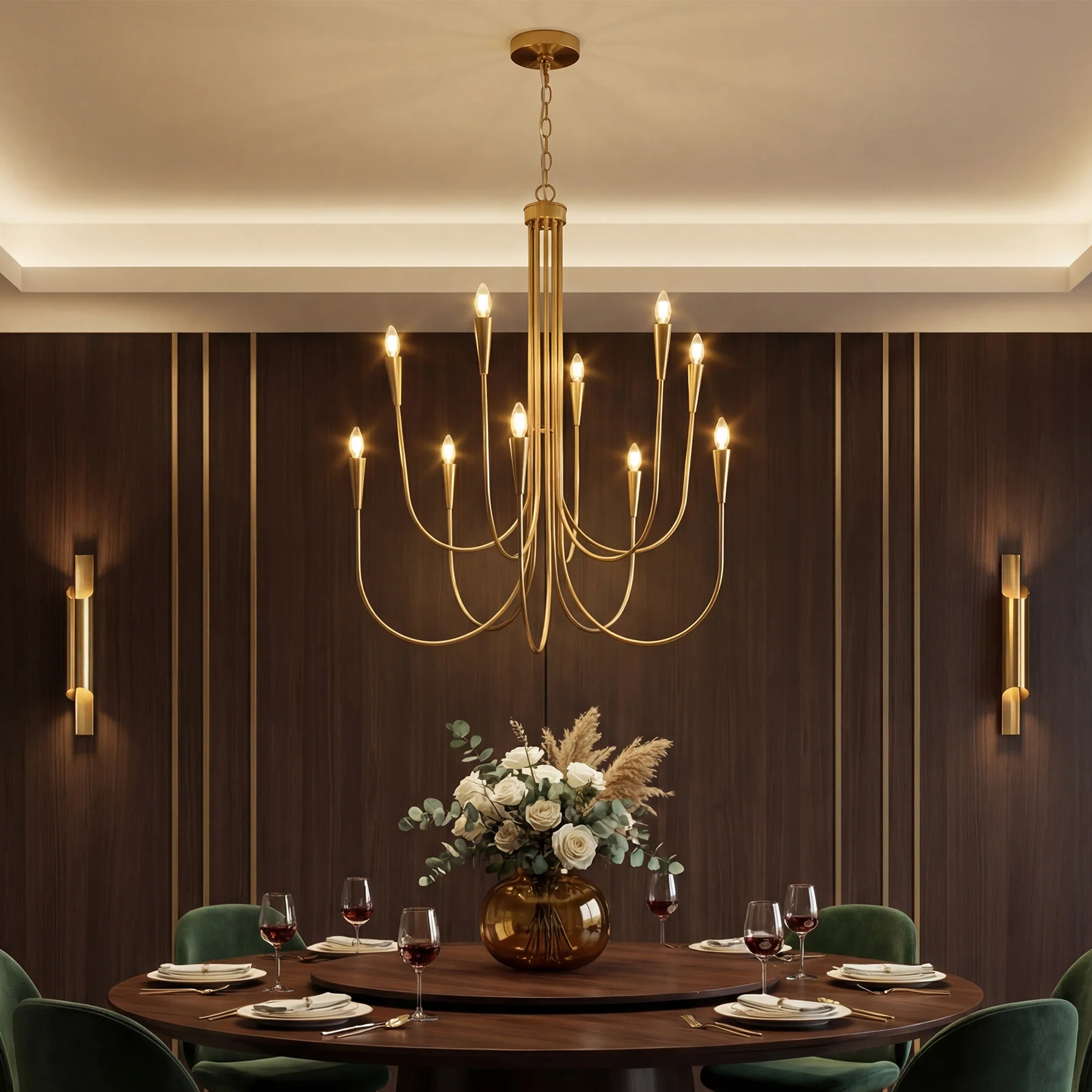 10-Light Modern Chandelier, U-Shaped Arms Pendant Light Fixture