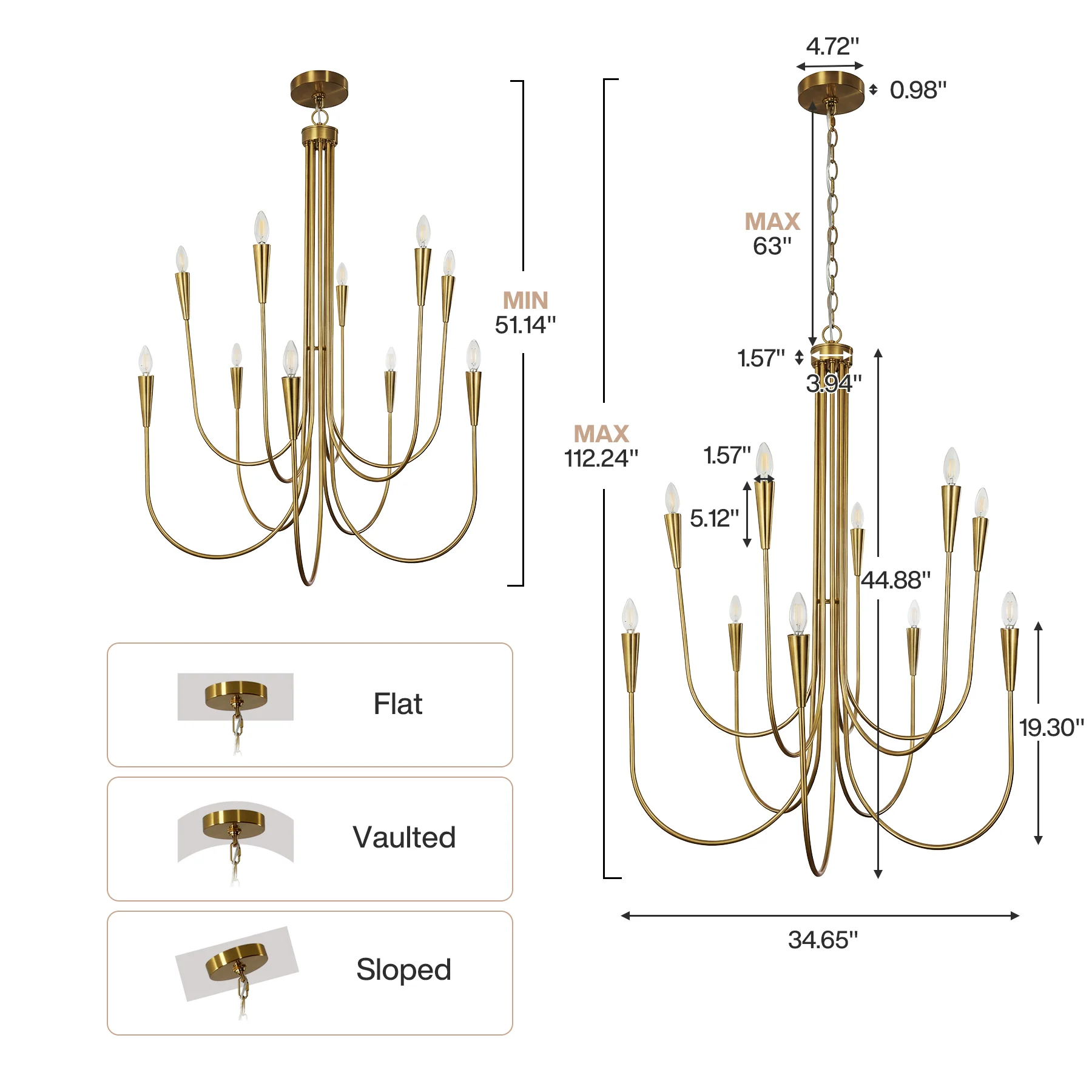 10-Light Modern Chandelier, U-Shaped Arms Pendant Light Fixture - Image 2