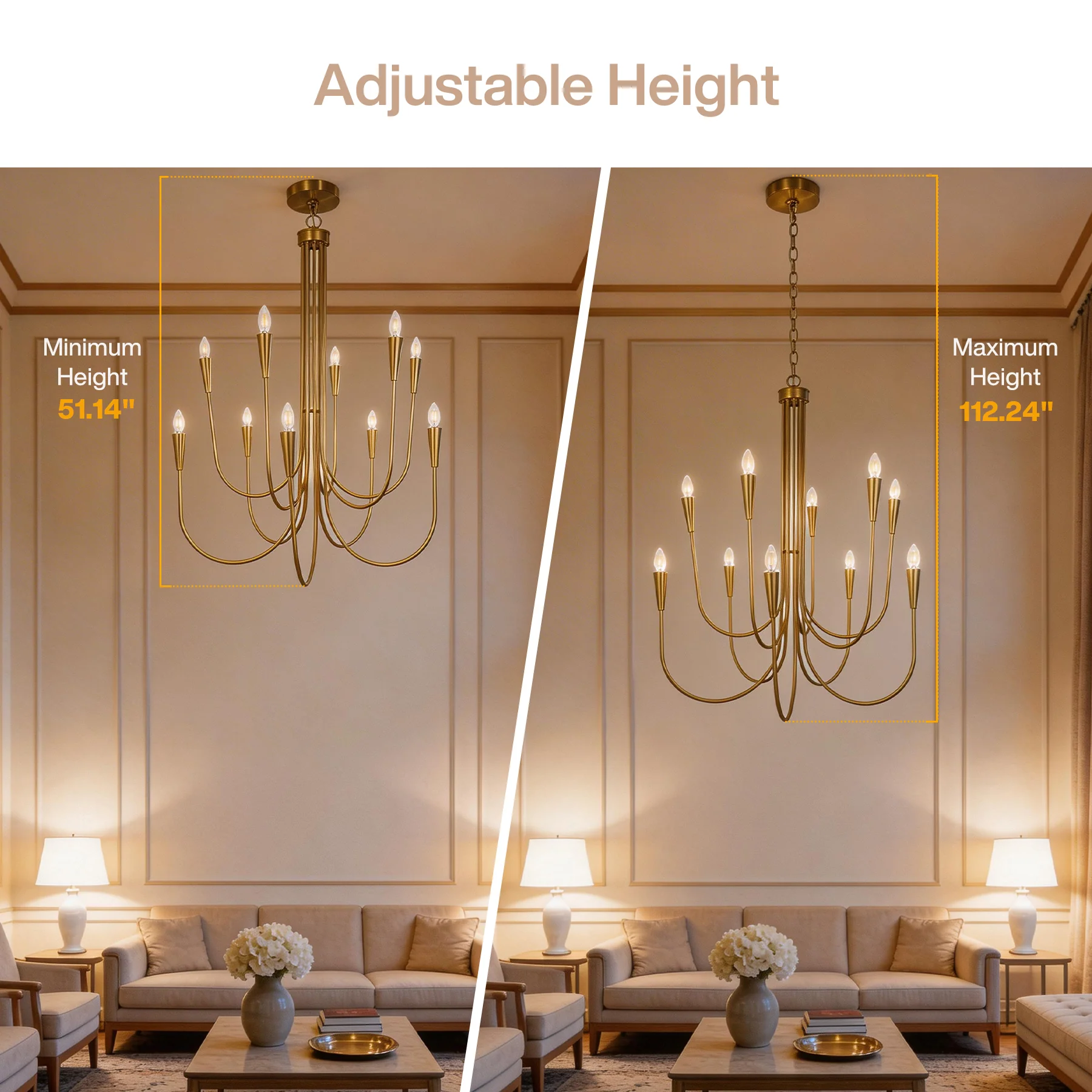 10-Light Modern Chandelier, U-Shaped Arms Pendant Light Fixture - Image 6