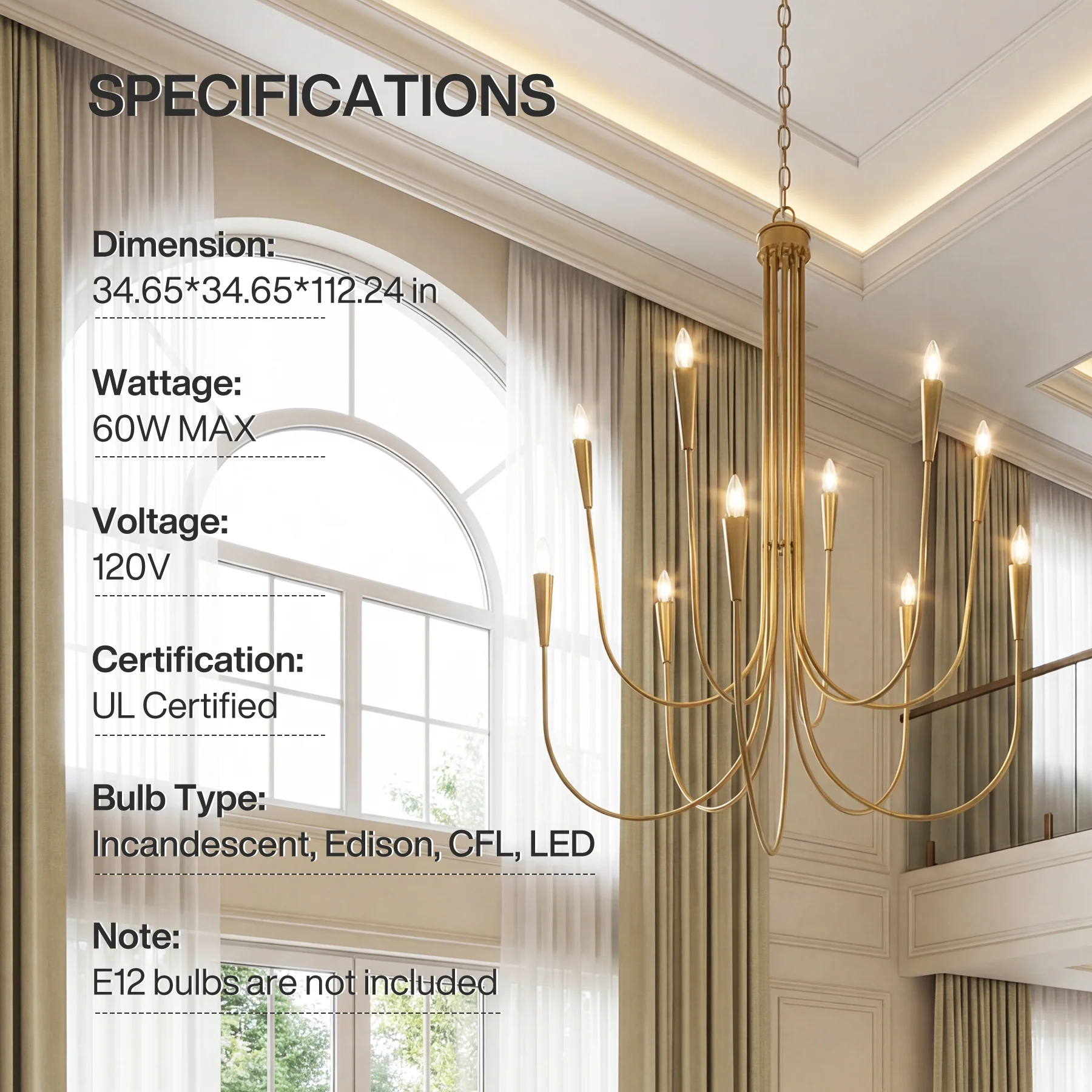 10-Light Modern Chandelier, U-Shaped Arms Pendant Light Fixture - Image 7