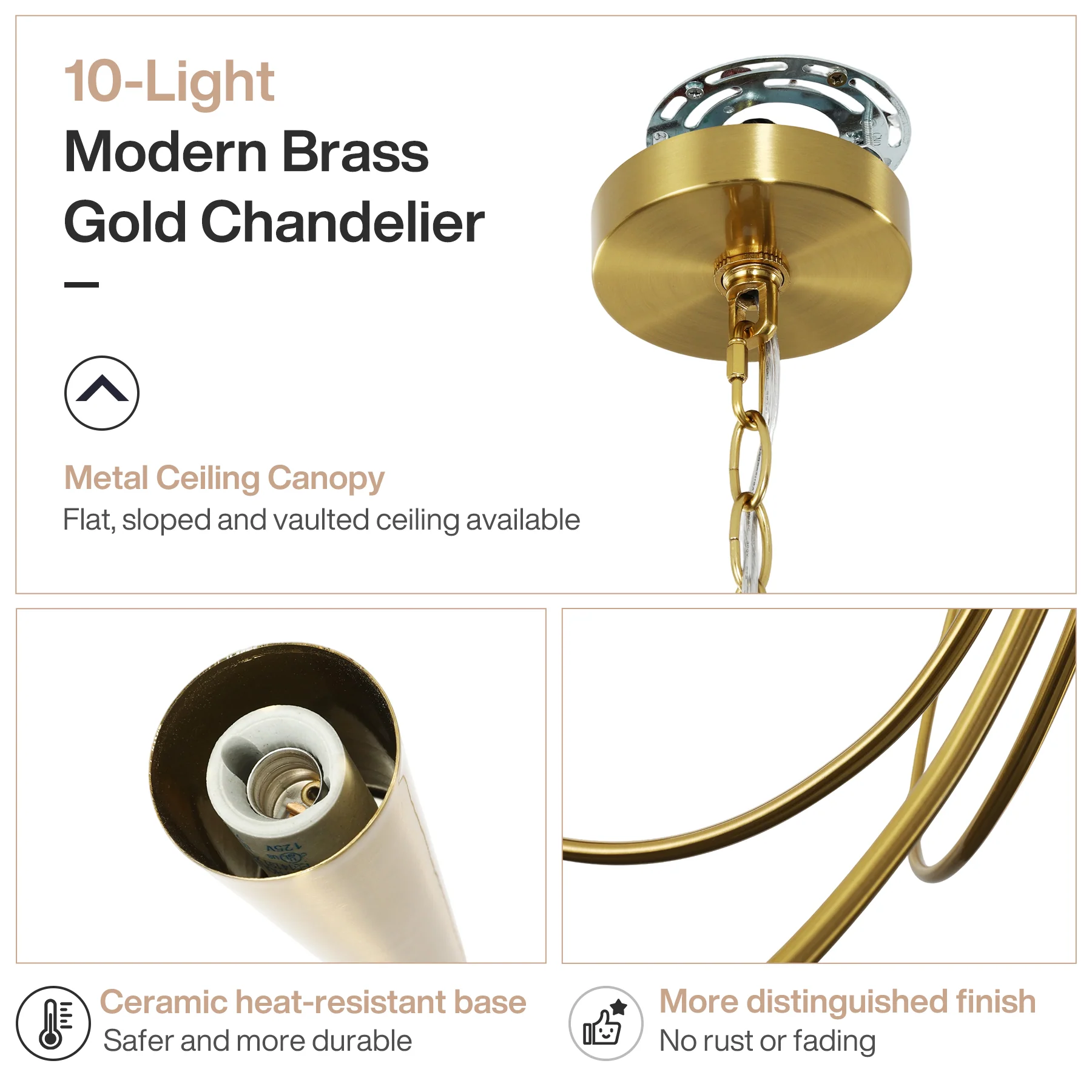 10-Light Modern Chandelier, U-Shaped Arms Pendant Light Fixture - Image 9