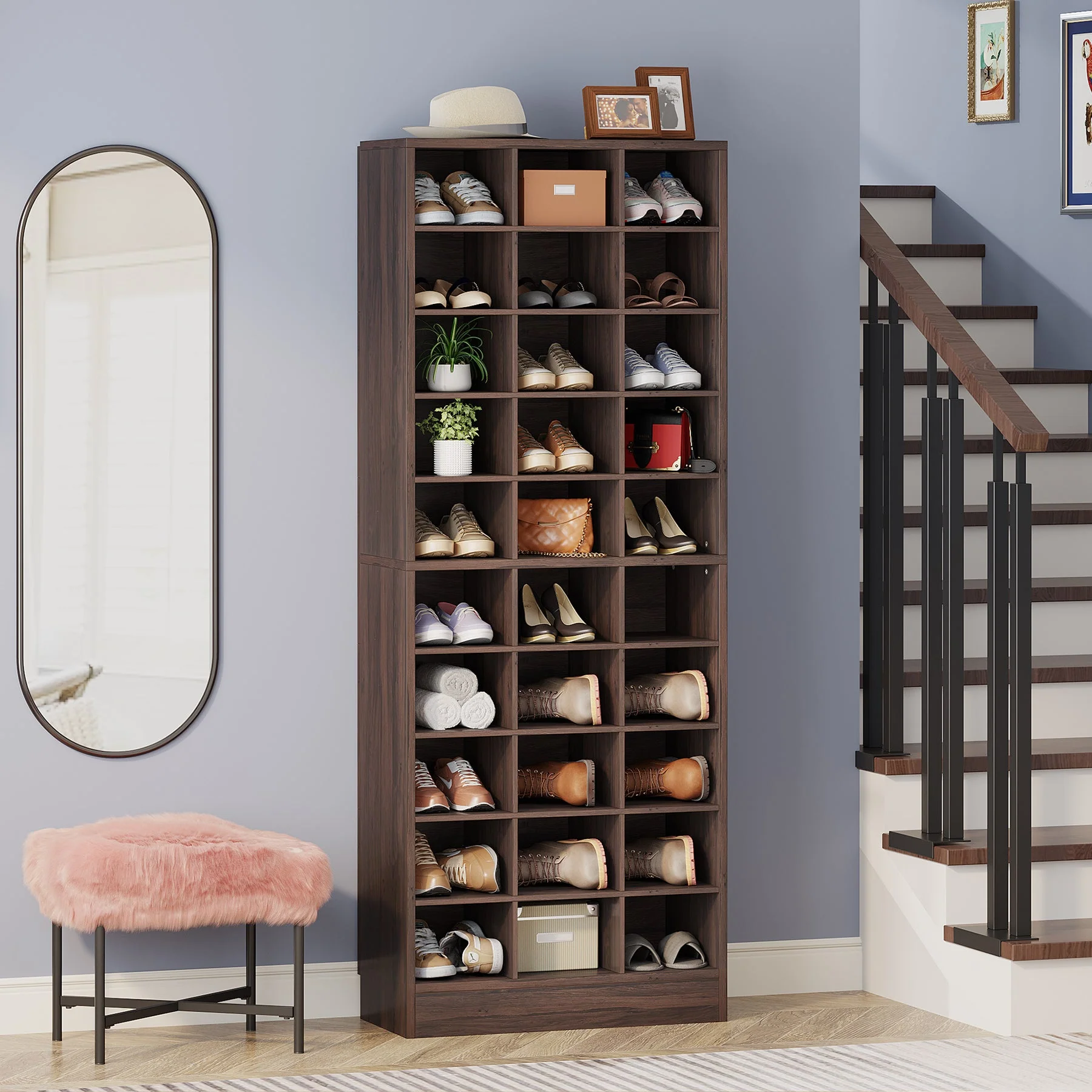 10-Tier Shoe Cabinet, Wooden Shoe Storage Rack with 30 Cubbies - Image 9