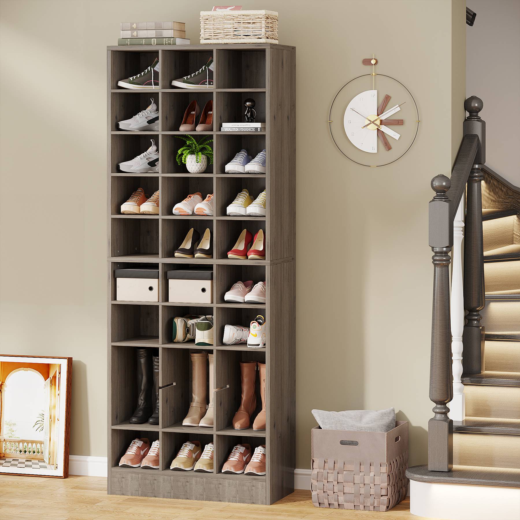 10-Tier Shoe Cabinet, Wooden Shoe Storage Rack with 30 Cubbies - Image 3