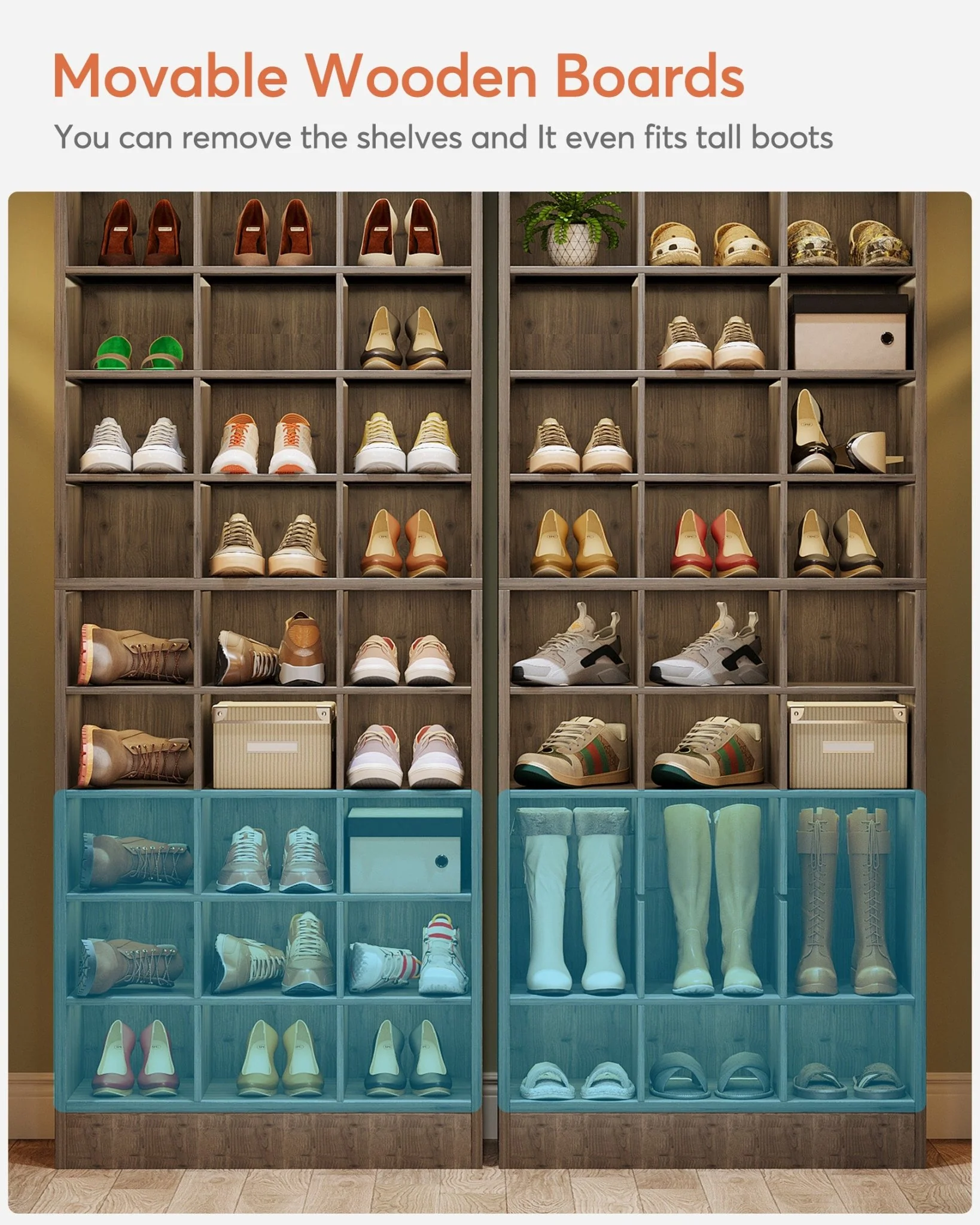 10-Tier Shoe Cabinet, Wooden Shoe Storage Rack with 30 Cubbies - Image 5