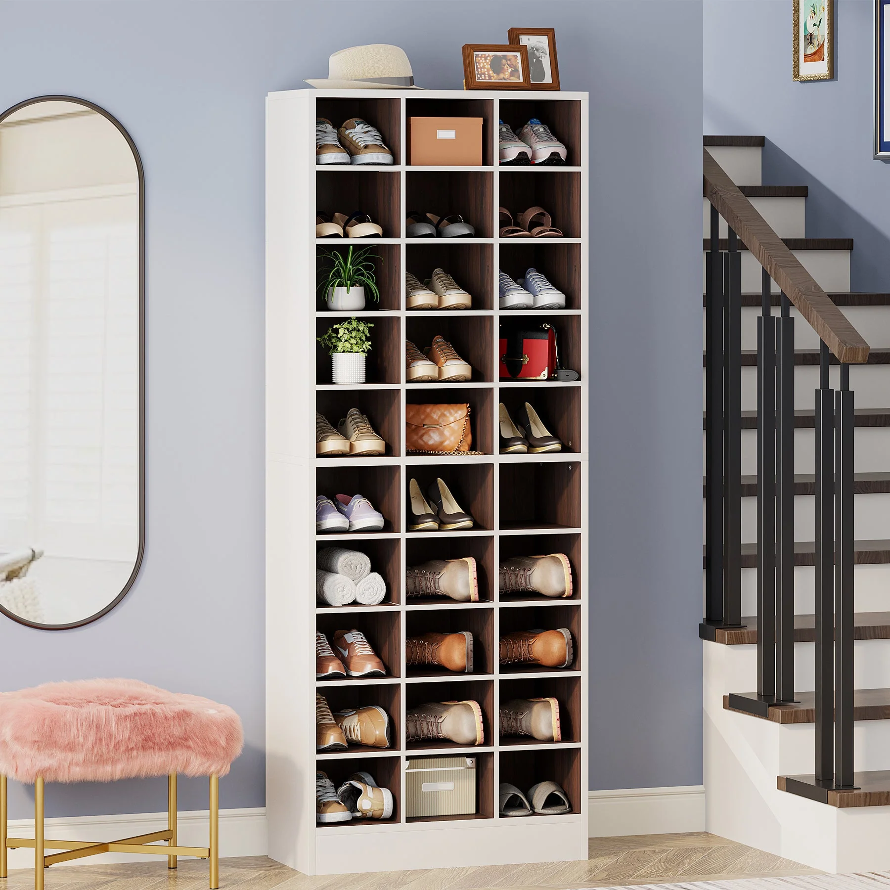 10-Tier Shoe Cabinet, Wooden Shoe Storage Rack with 30 Cubbies - Image 11