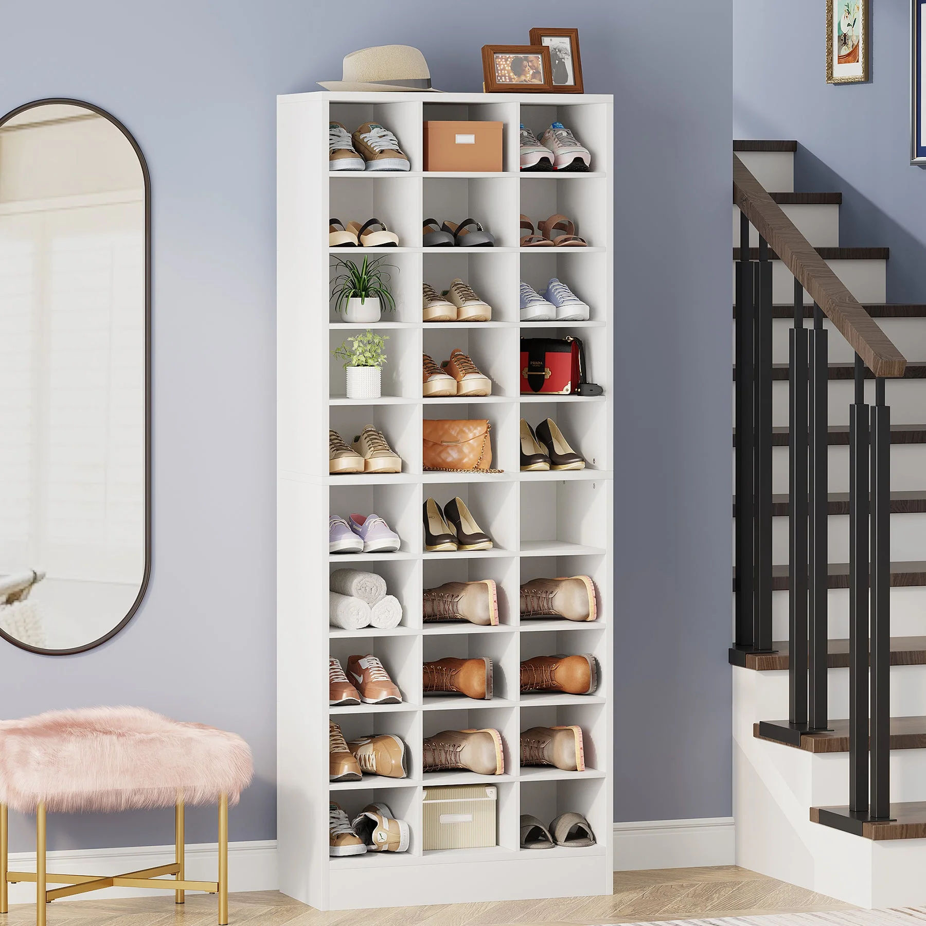 10-Tier Shoe Cabinet, Wooden Shoe Storage Rack with 30 Cubbies - Image 7