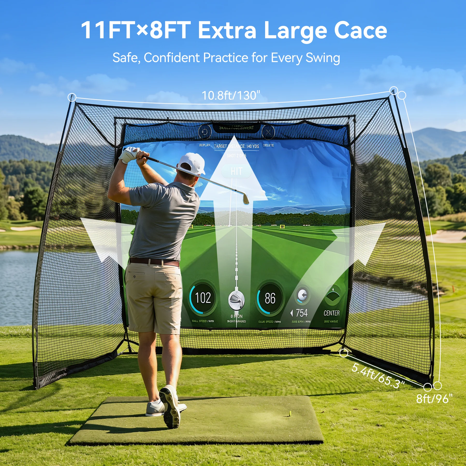 Golf Net, 11x8ft Golf Simulator Hitting Net with Sag-Free Impact Screen & Noise-Reducing Target Cloth - Image 2
