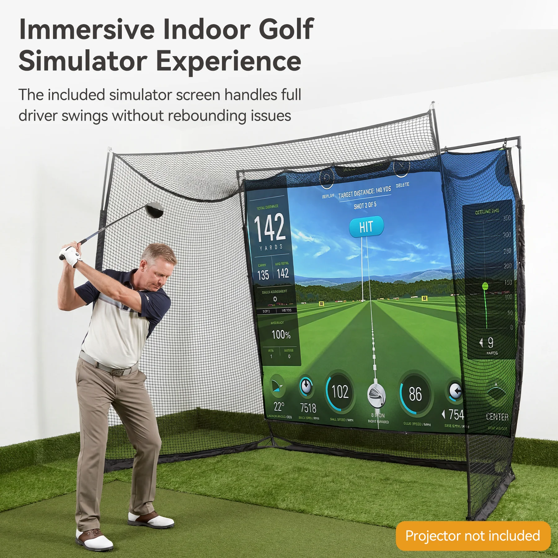 Golf Net, 11x8ft Golf Simulator Hitting Net with Sag-Free Impact Screen & Noise-Reducing Target Cloth - Image 3