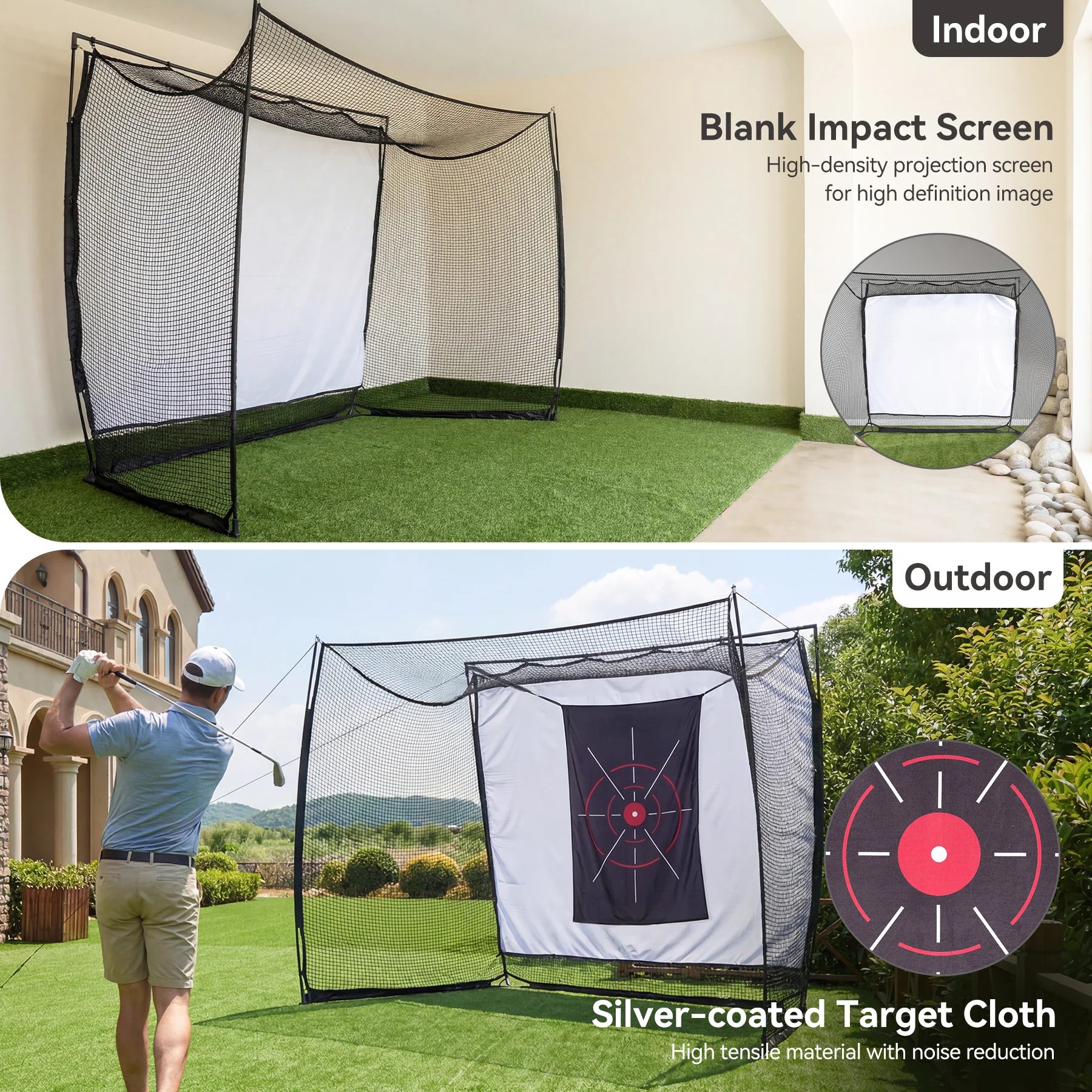 Golf Net, 11x8ft Golf Simulator Hitting Net with Sag-Free Impact Screen & Noise-Reducing Target Cloth - Image 4