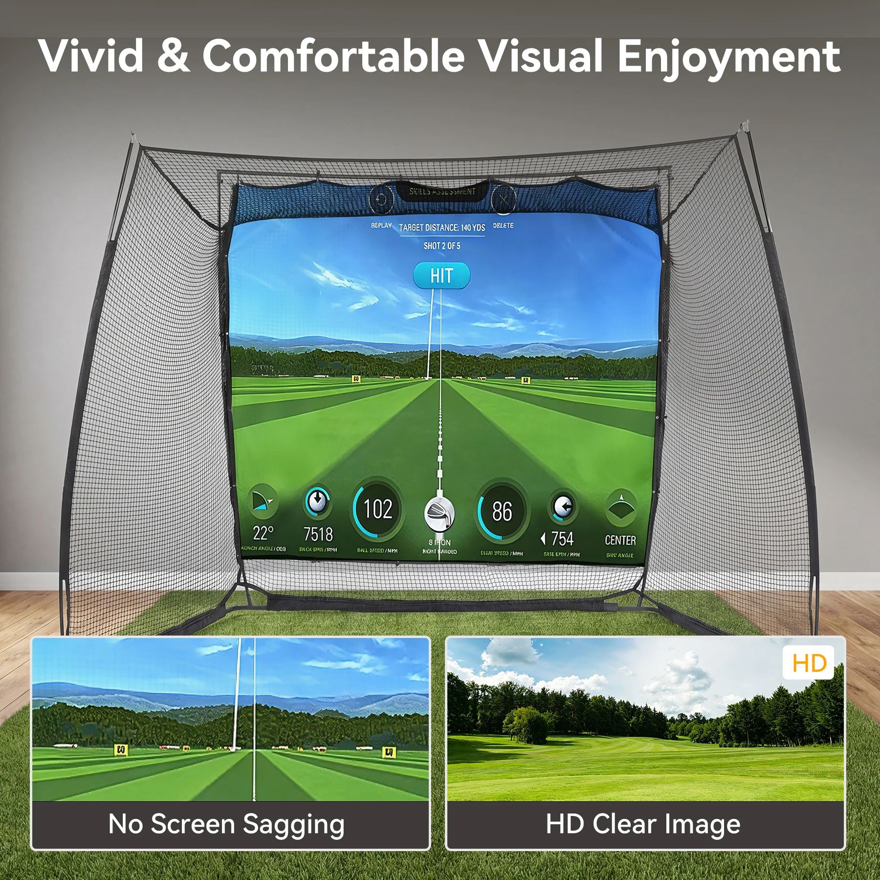 Golf Net, 11x8ft Golf Simulator Hitting Net with Sag-Free Impact Screen & Noise-Reducing Target Cloth - Image 5