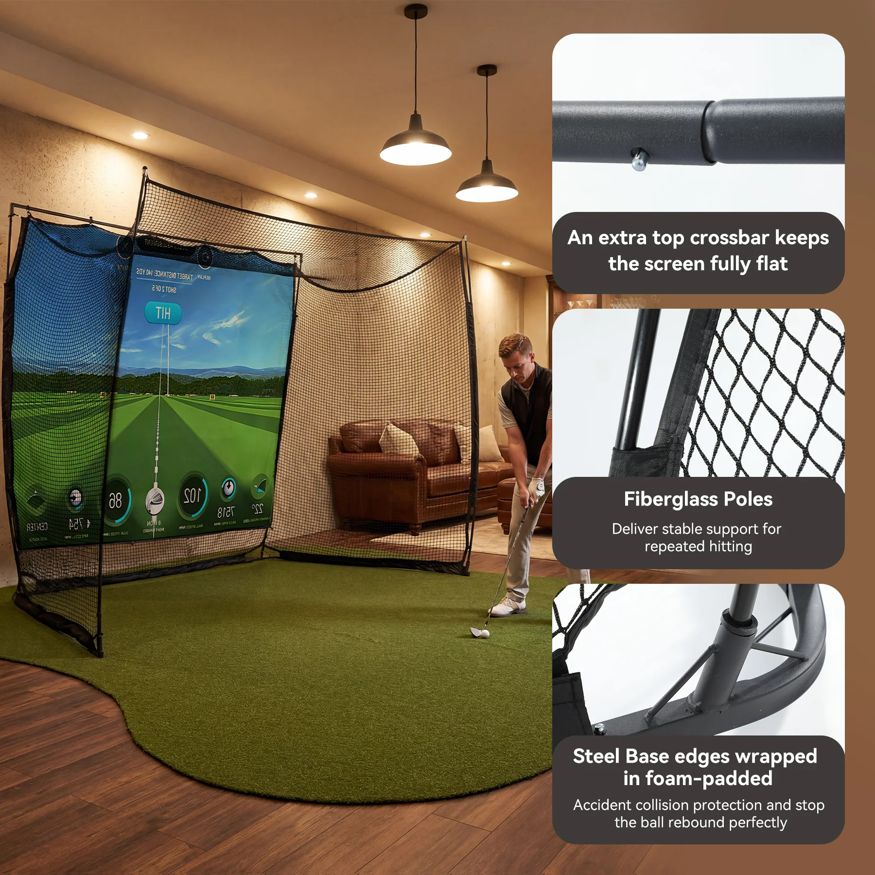Golf Net, 11x8ft Golf Simulator Hitting Net with Sag-Free Impact Screen & Noise-Reducing Target Cloth - Image 7