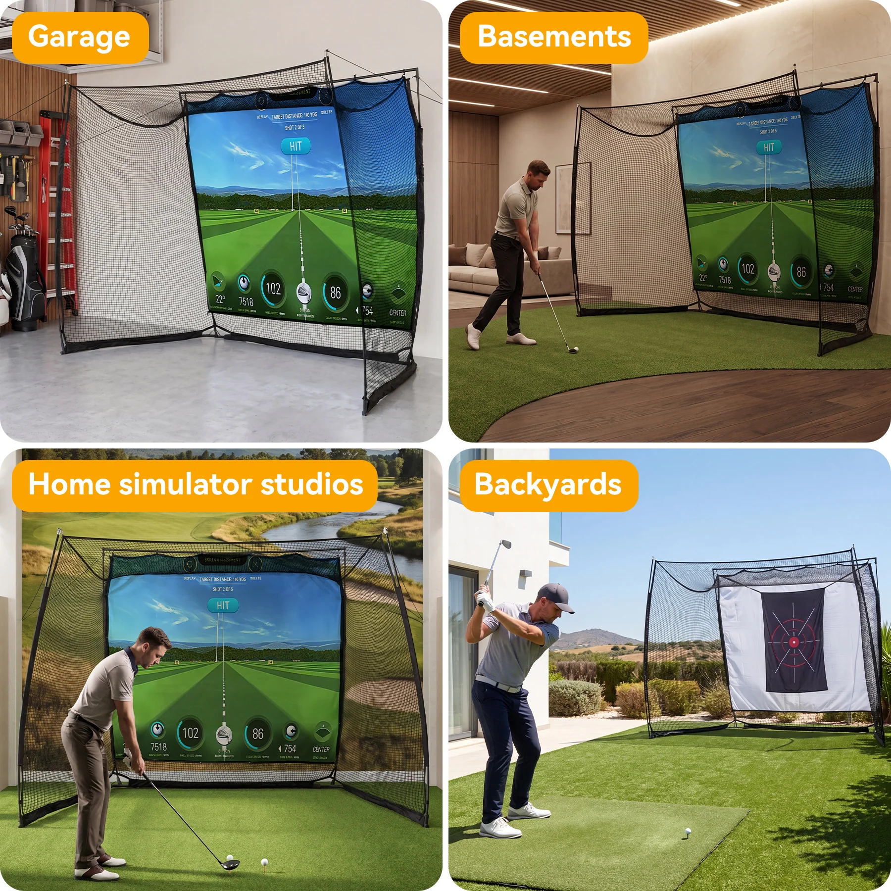 Golf Net, 11x8ft Golf Simulator Hitting Net with Sag-Free Impact Screen & Noise-Reducing Target Cloth - Image 8