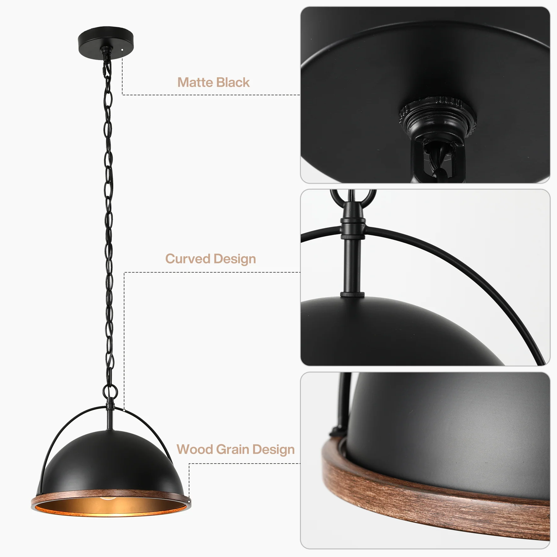 13" Pendant Lights, 1-Light Industrial Ceiling Lights With Adjustable Height - Image 7