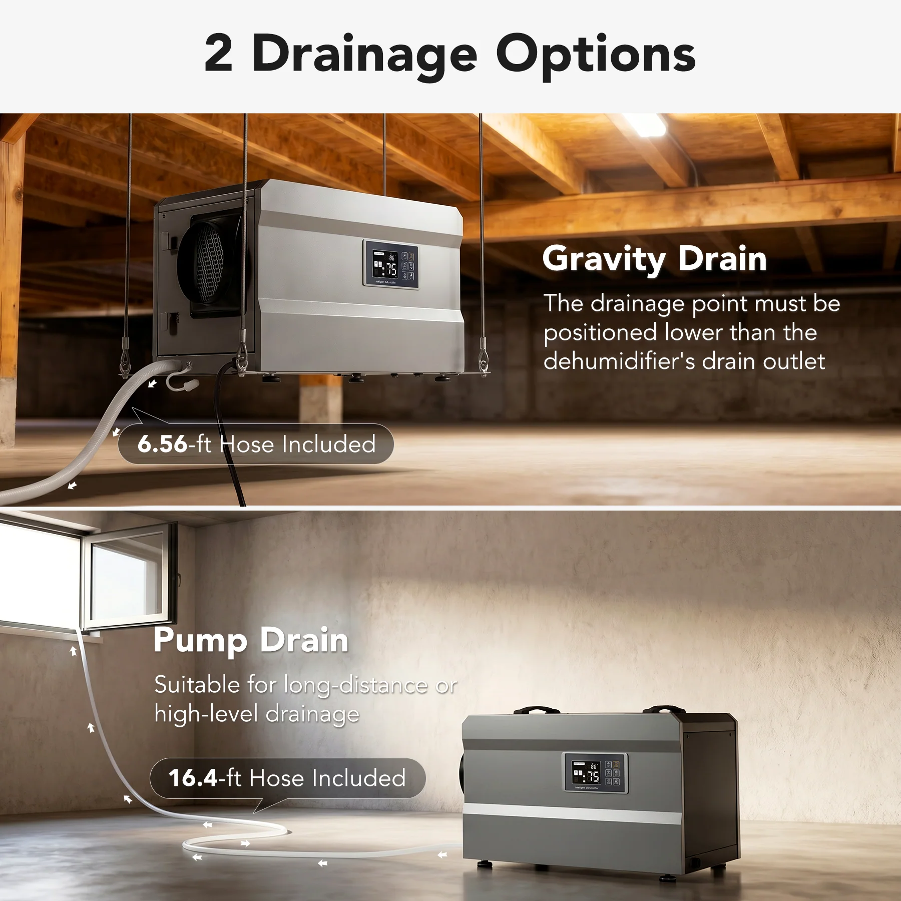 145 Pints Commercial Dehumidifier with Pump & Drain Hose for 1600 Sq. Ft, Auto Defrost, Washable Filter - Image 4