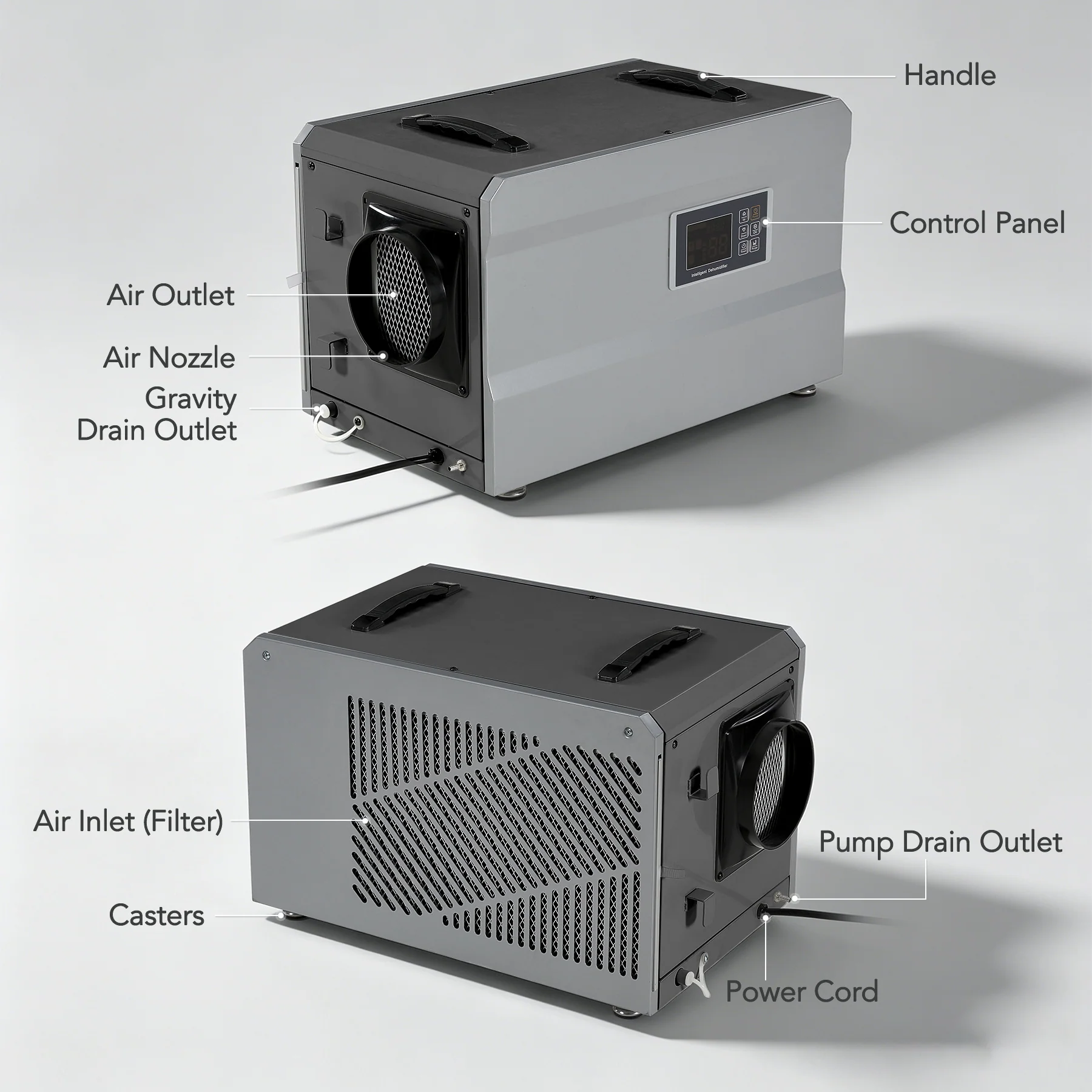 145 Pints Commercial Dehumidifier with Pump & Drain Hose for 1600 Sq. Ft, Auto Defrost, Washable Filter - Image 8