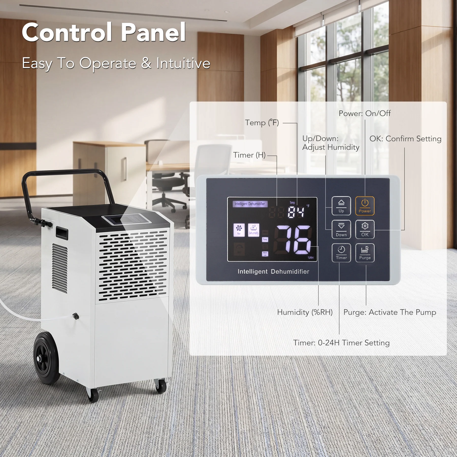 154 Pints Commercial Dehumidifier with Pump & Drain Hose for Up to 7000 Sq. Ft Large Spaces, Auto Defrost - Image 4