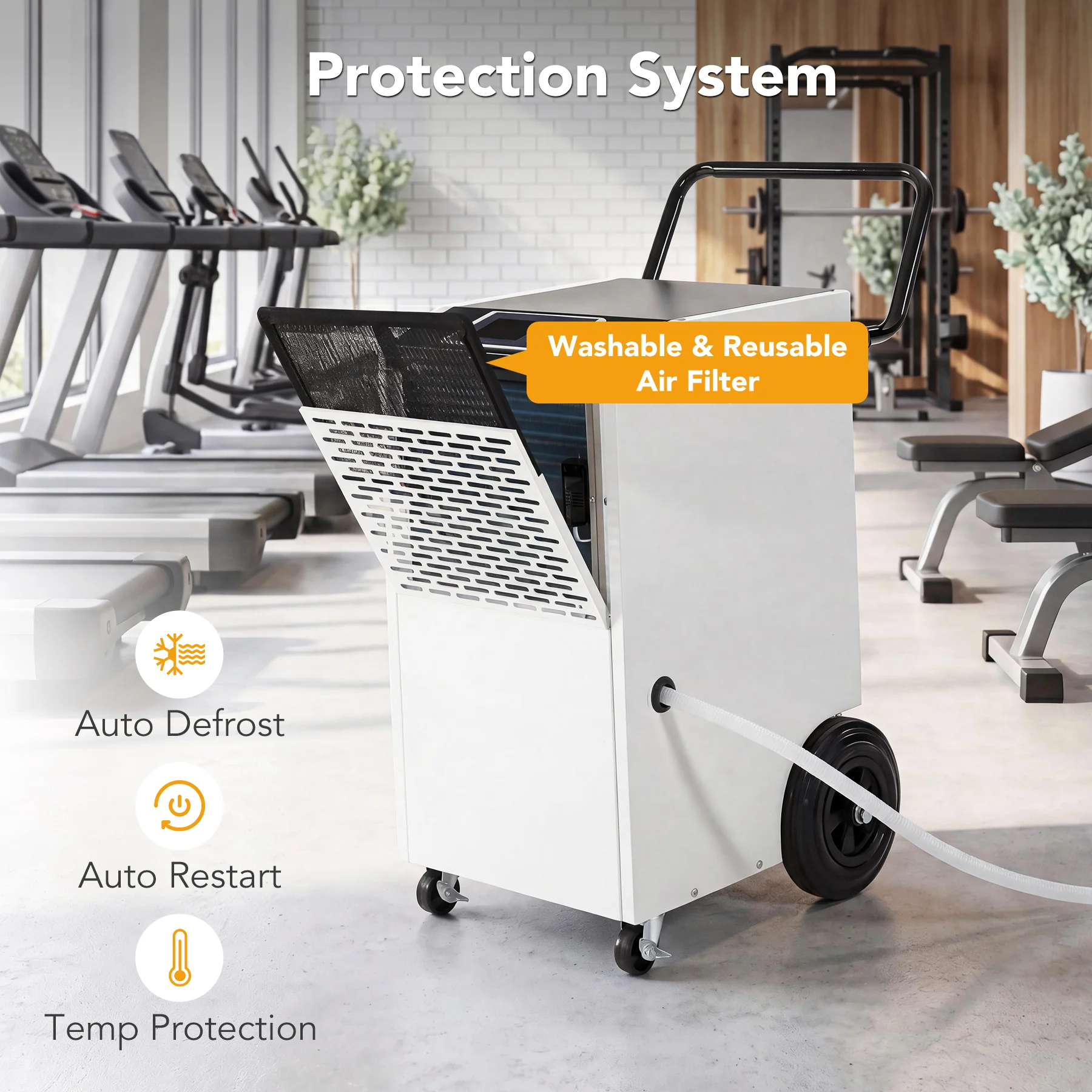 154 Pints Commercial Dehumidifier with Pump & Drain Hose for Up to 7000 Sq. Ft Large Spaces, Auto Defrost - Image 7