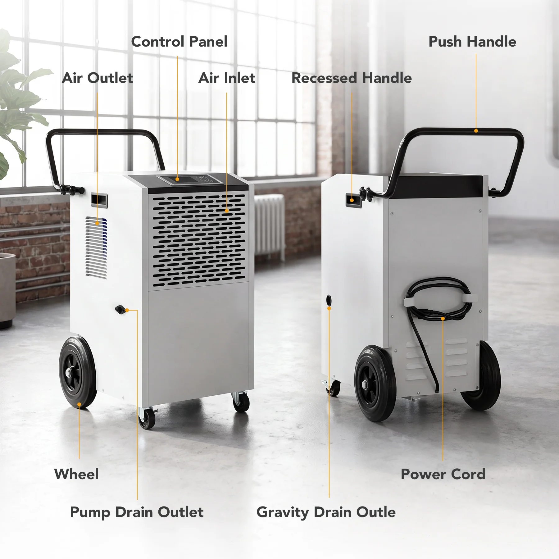 154 Pints Commercial Dehumidifier with Pump & Drain Hose for Up to 7000 Sq. Ft Large Spaces, Auto Defrost - Image 8
