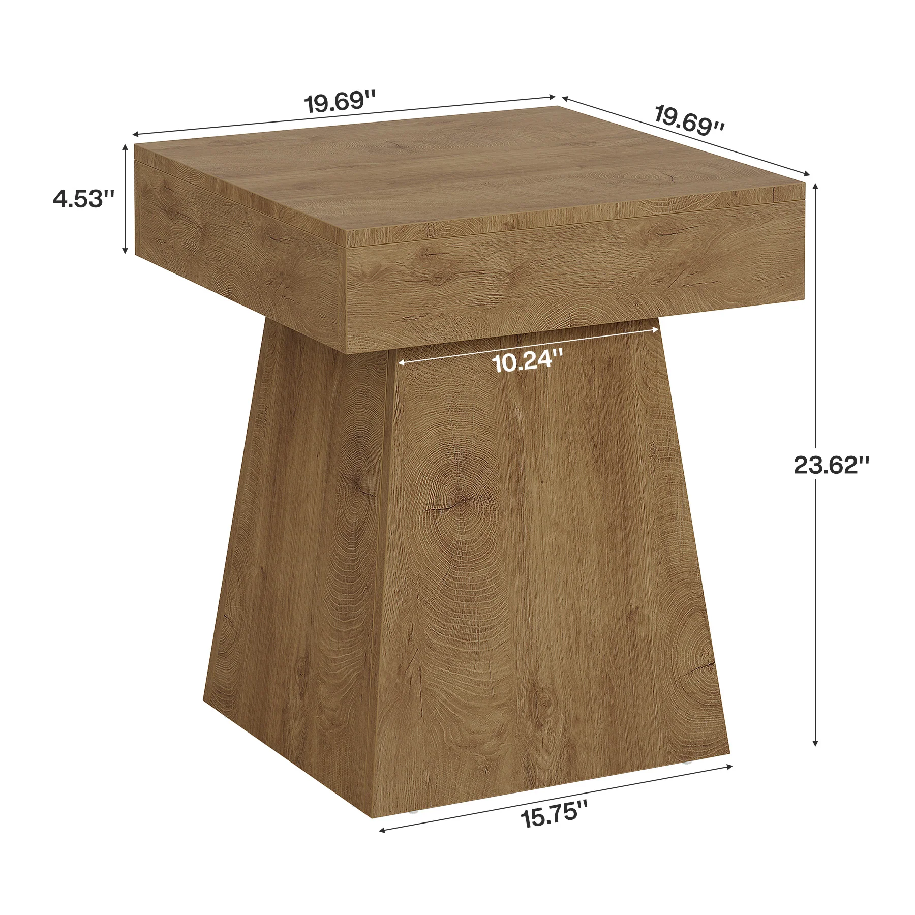 16.9" Farmhouse End Table, Square Side Table Nightstand with Wide Base - Image 2