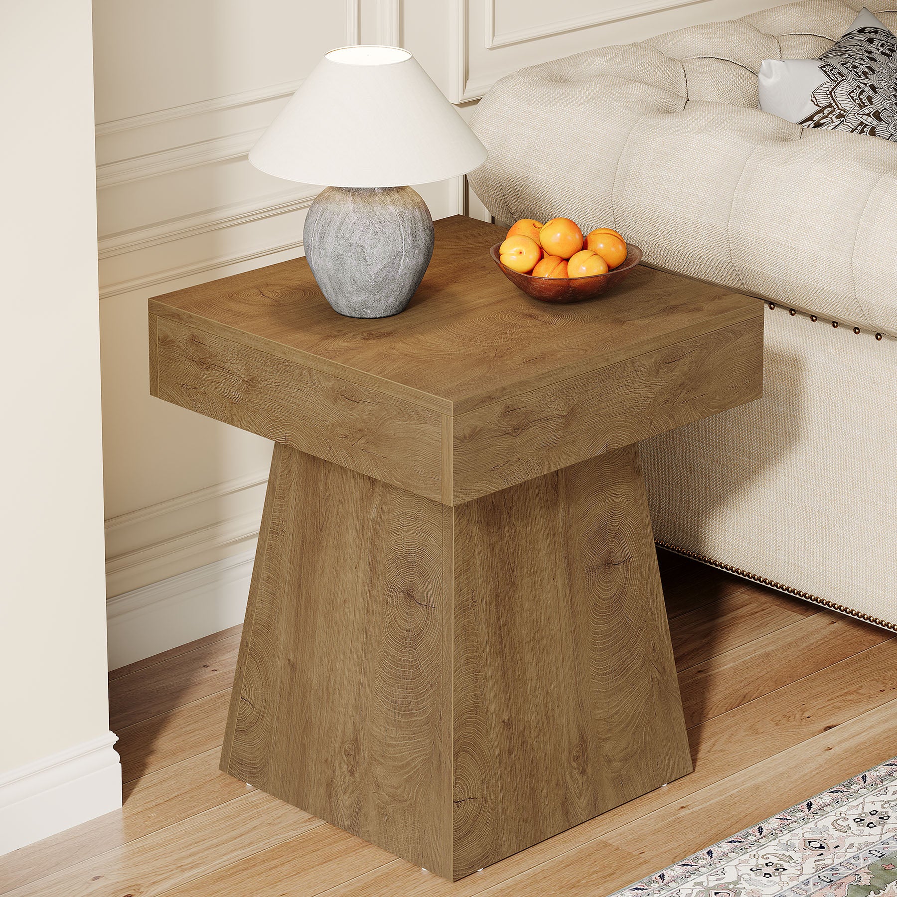 16.9" Farmhouse End Table, Square Side Table Nightstand with Wide Base - Image 4