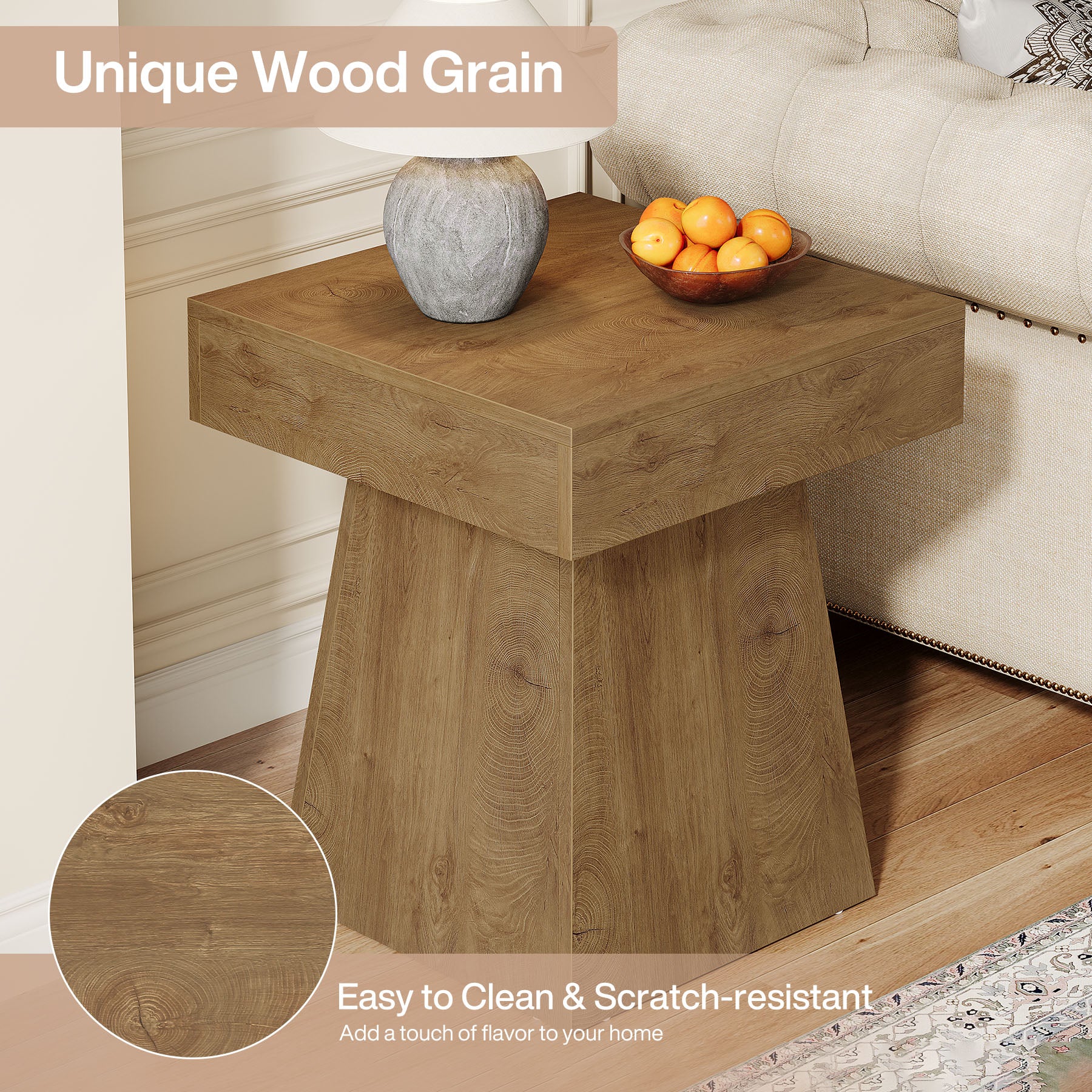 16.9" Farmhouse End Table, Square Side Table Nightstand with Wide Base - Image 7